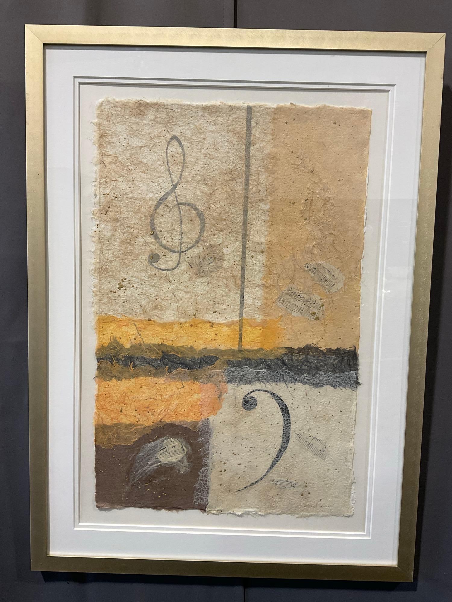 Framed Litho titled Music Composition #1 by Joan Van Doren, 30x22 inches: Previously sold for 190 dollars. Appears to be in good shape. The piece measures approx 30h x 22w x 3d inches. See pics. E-6080