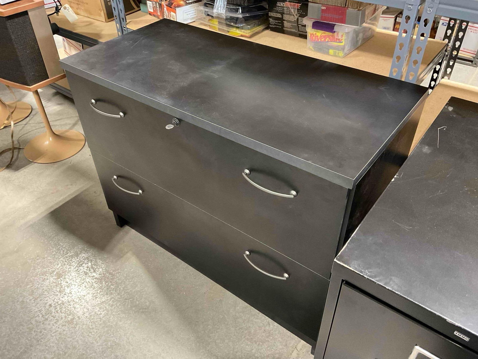 Black Painted Wood Finish 2-Drawer Filing Cabinet. Fair Condition. See pics. - 2
