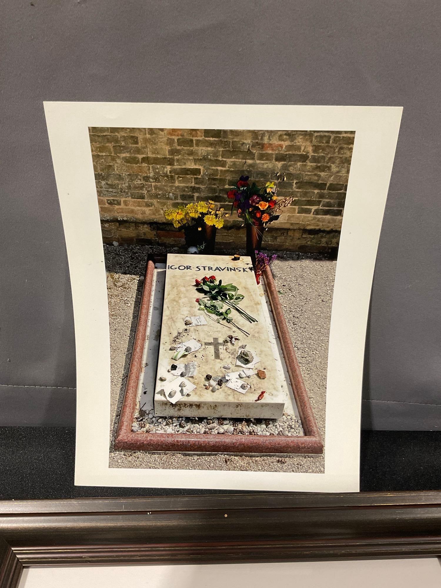 Igor Stravinsky lot - framed vintage photo print, Igor funeral plot photo in frame w/ additional - 4