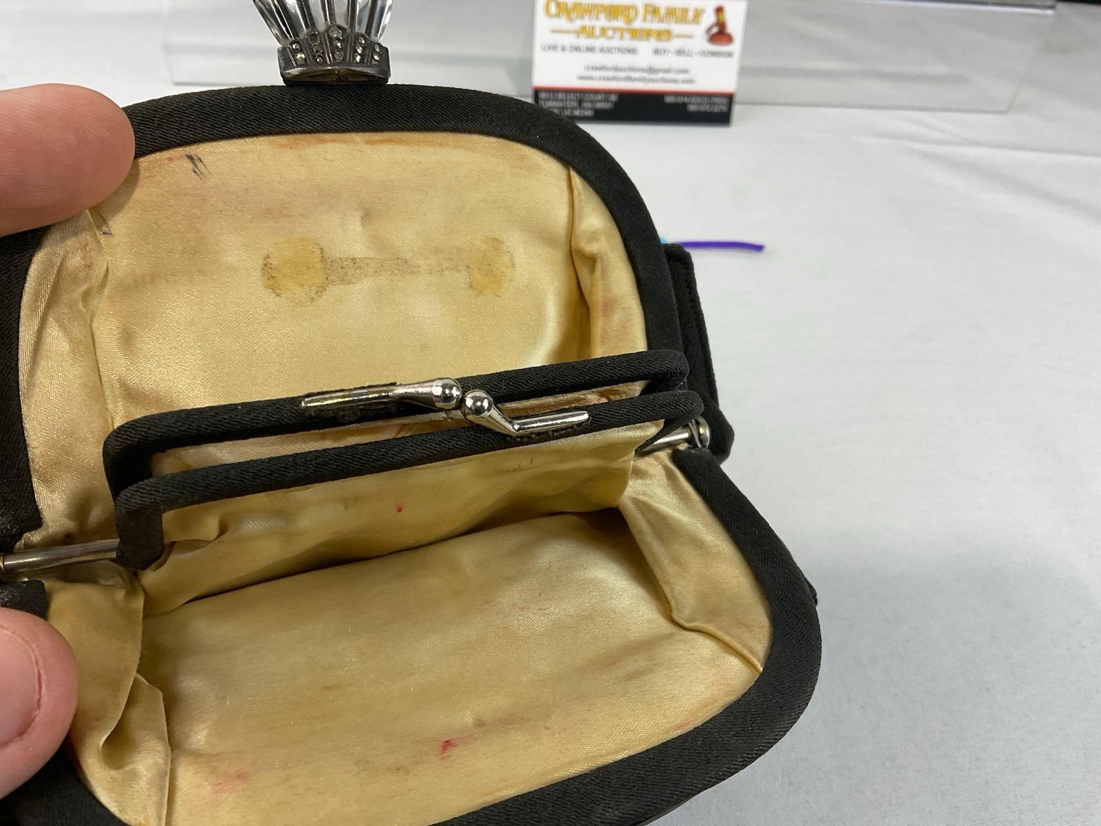Pair of Early 20th Century Art Deco Evening Purses, Black cloth w/Metal Clasps & Inset Stones - 3