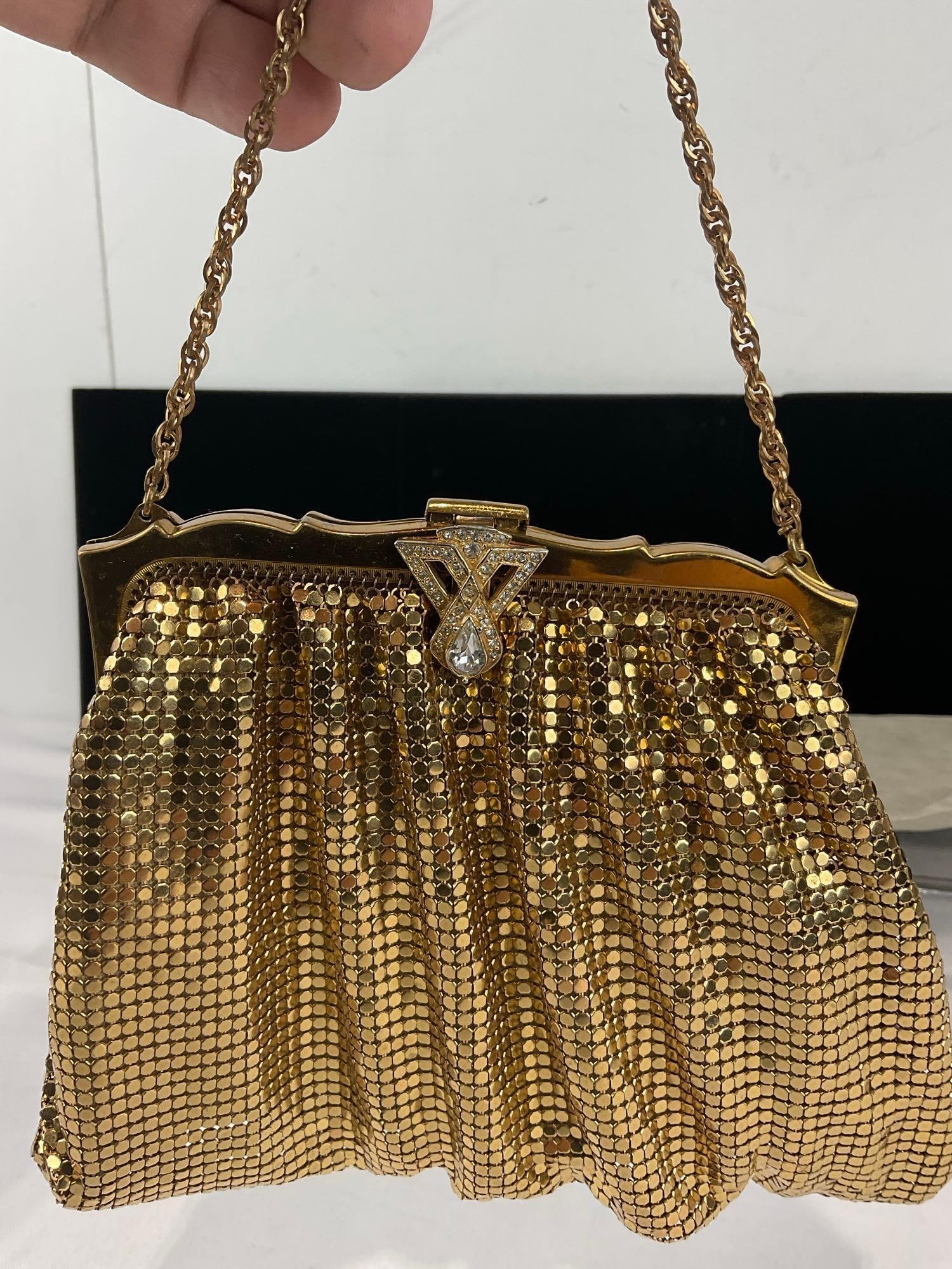 Early 20th Century Whiting & Davis Gold-Tone Mesh Evening Bag, w/Rhinestone Clasp - 2