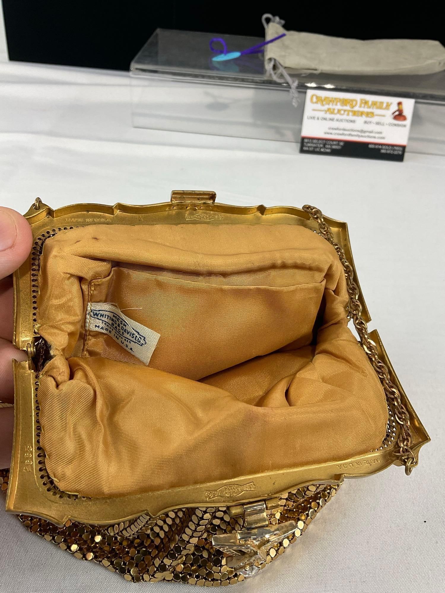 Early 20th Century Whiting & Davis Gold-Tone Mesh Evening Bag, w/Rhinestone Clasp - 4