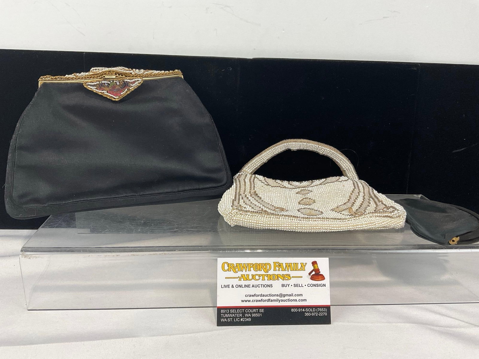 Evening Purse with Enameled Cloisonne Clasp w/Beads, Pearls & more, + Czechoslovak Beaded Coinpurse: Appears to be in good shape. The piece measures approx 9h x 6w x 3d inches. See pics. E-6630