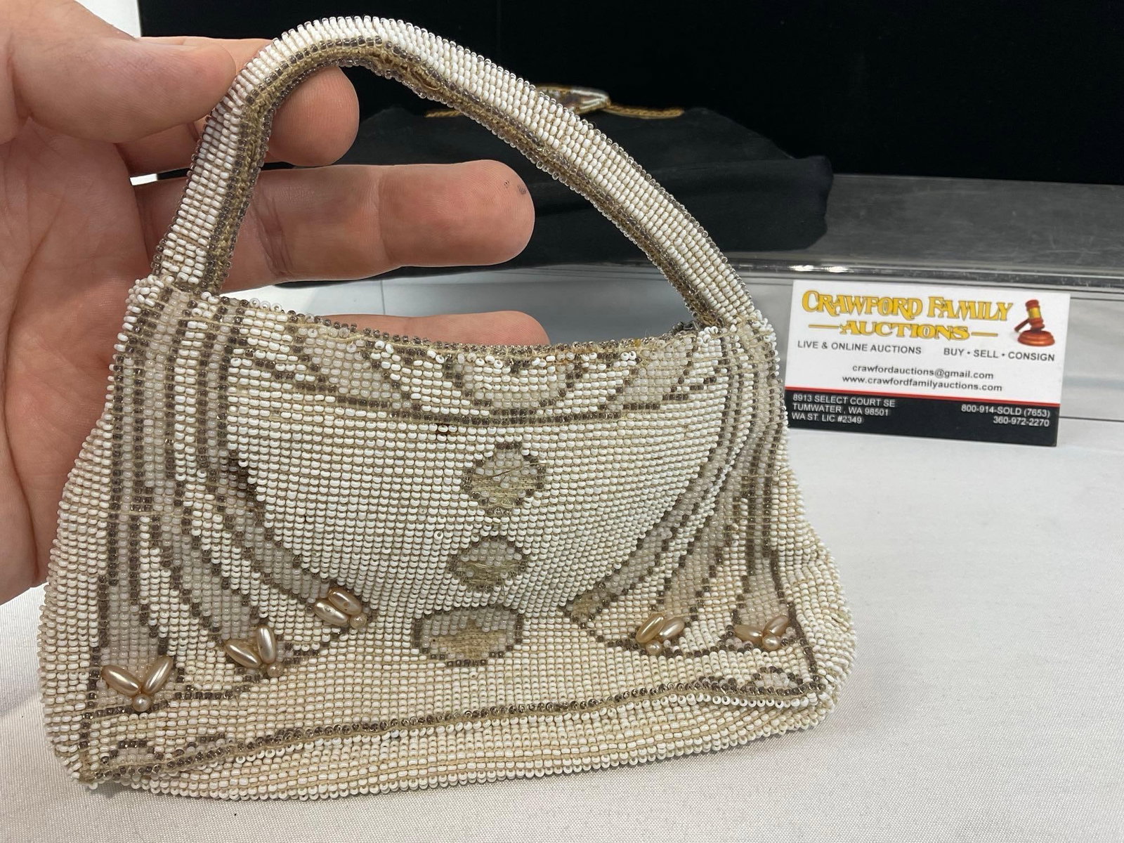 Evening Purse with Enameled Cloisonne Clasp w/Beads, Pearls & more, + Czechoslovak Beaded Coinpurse - 2