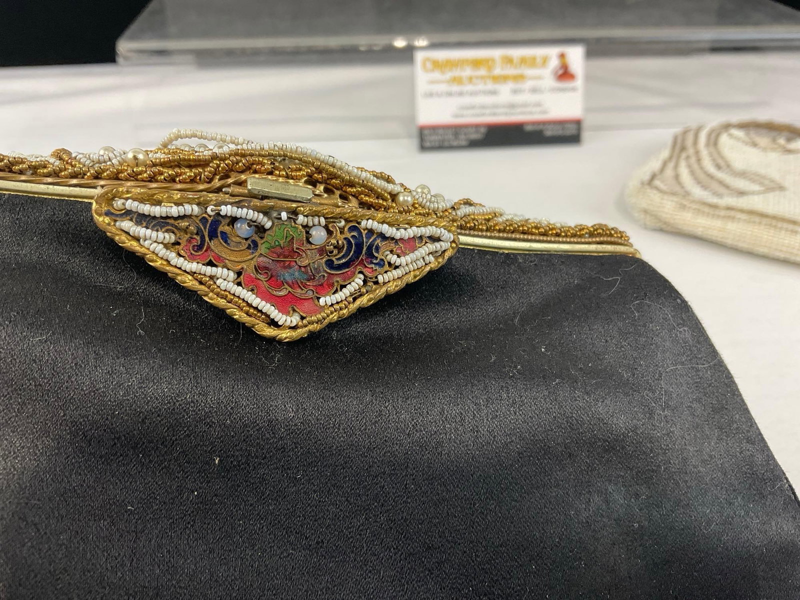 Evening Purse with Enameled Cloisonne Clasp w/Beads, Pearls & more, + Czechoslovak Beaded Coinpurse - 5