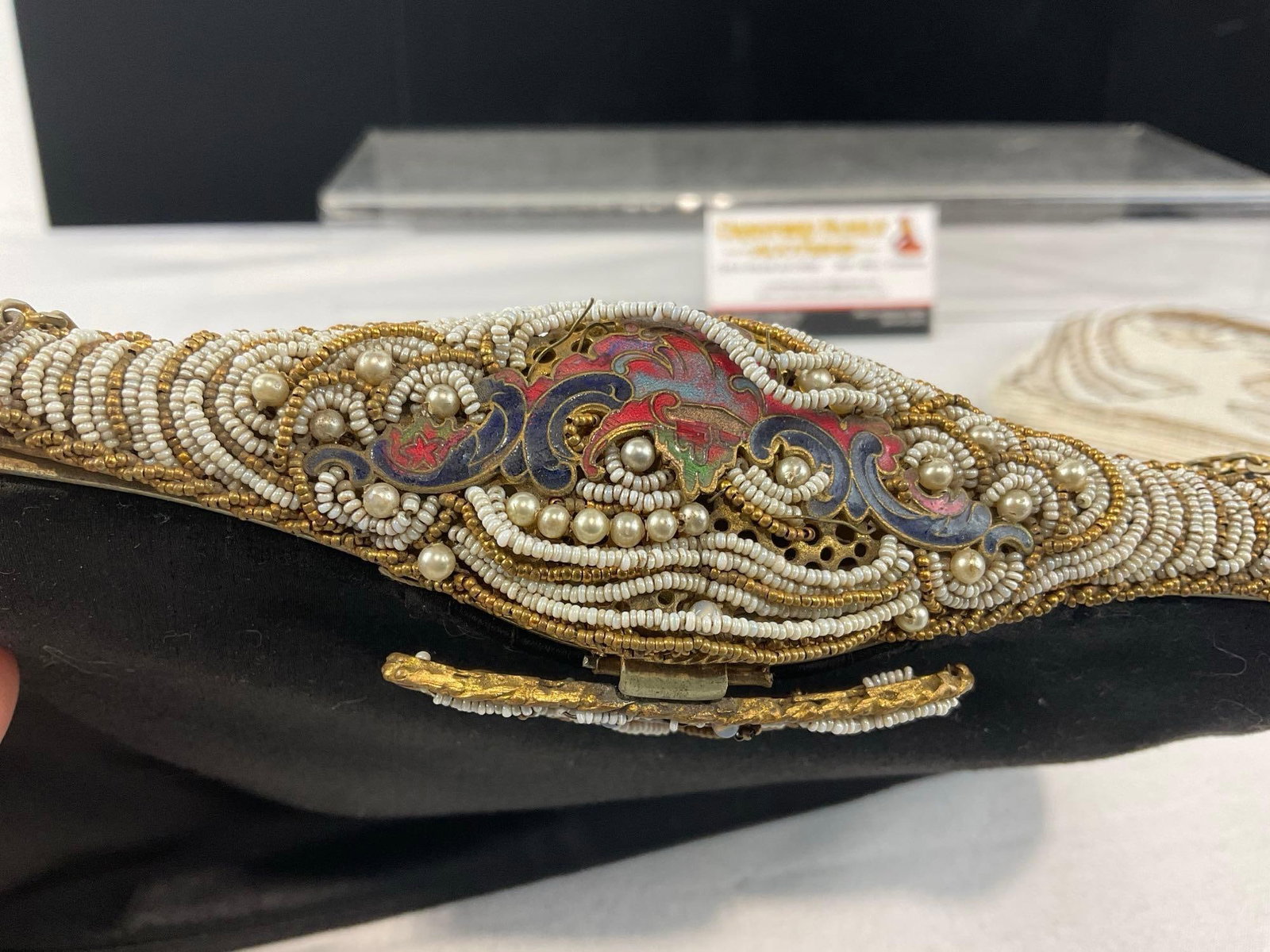 Evening Purse with Enameled Cloisonne Clasp w/Beads, Pearls & more, + Czechoslovak Beaded Coinpurse - 6