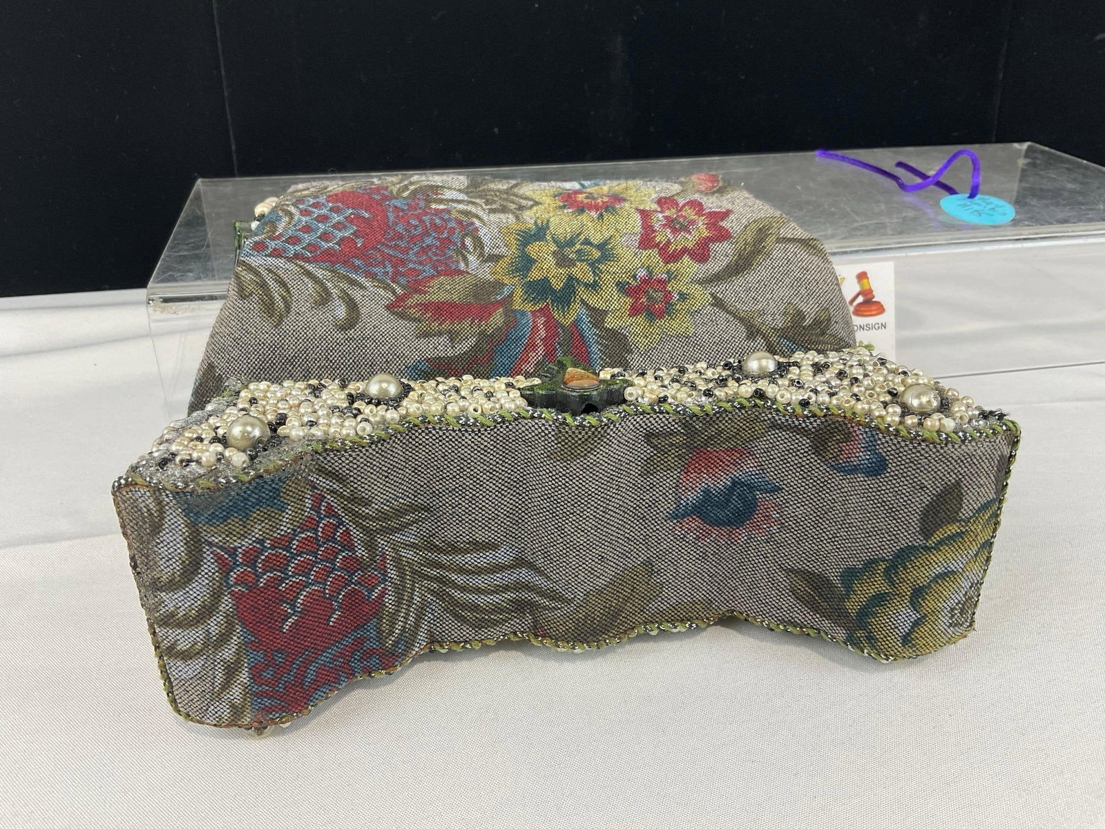 Vintage Mary Frances Purse, Tapestry style Evening Bag w/Bead & Faux? Pearl Details - 3
