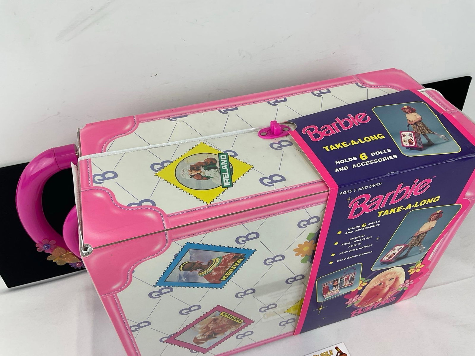 Mattel 1997 Barbie Toy Suitcase, Pink Pleather w/ 8 niches for dolls, 11x20x8 inches - 2