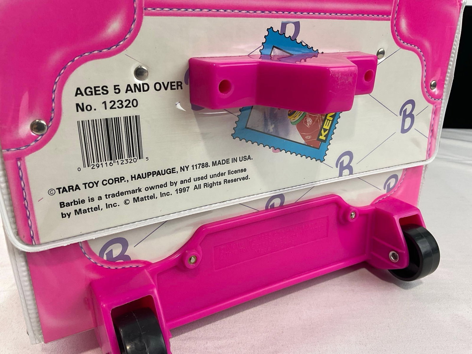 Mattel 1997 Barbie Toy Suitcase, Pink Pleather w/ 8 niches for dolls, 11x20x8 inches - 4