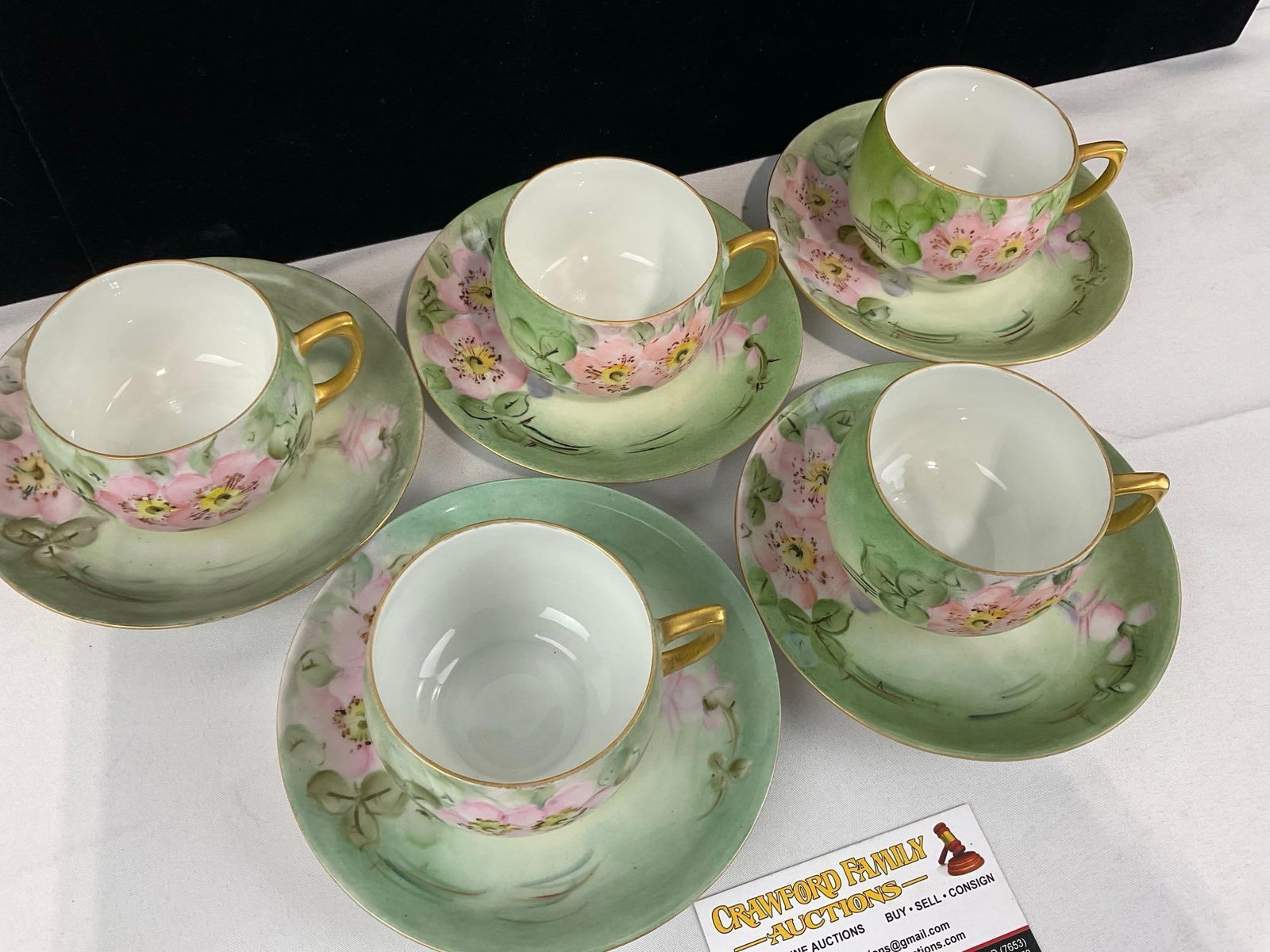 Vintage D&B Germany China, Set of 5 Cups & 5 Saucers, matching patterns - 2