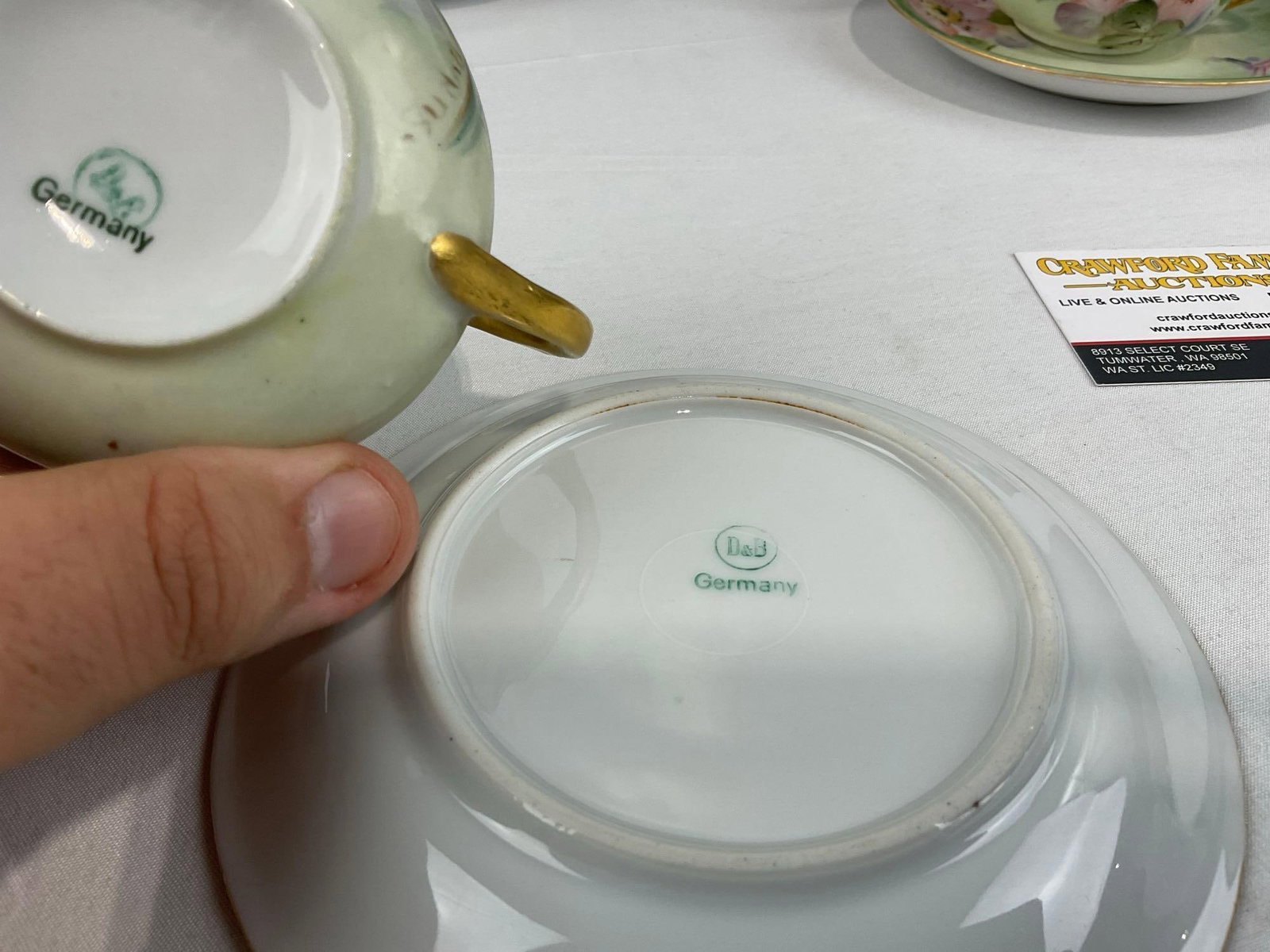 Vintage D&B Germany China, Set of 5 Cups & 5 Saucers, matching patterns - 3