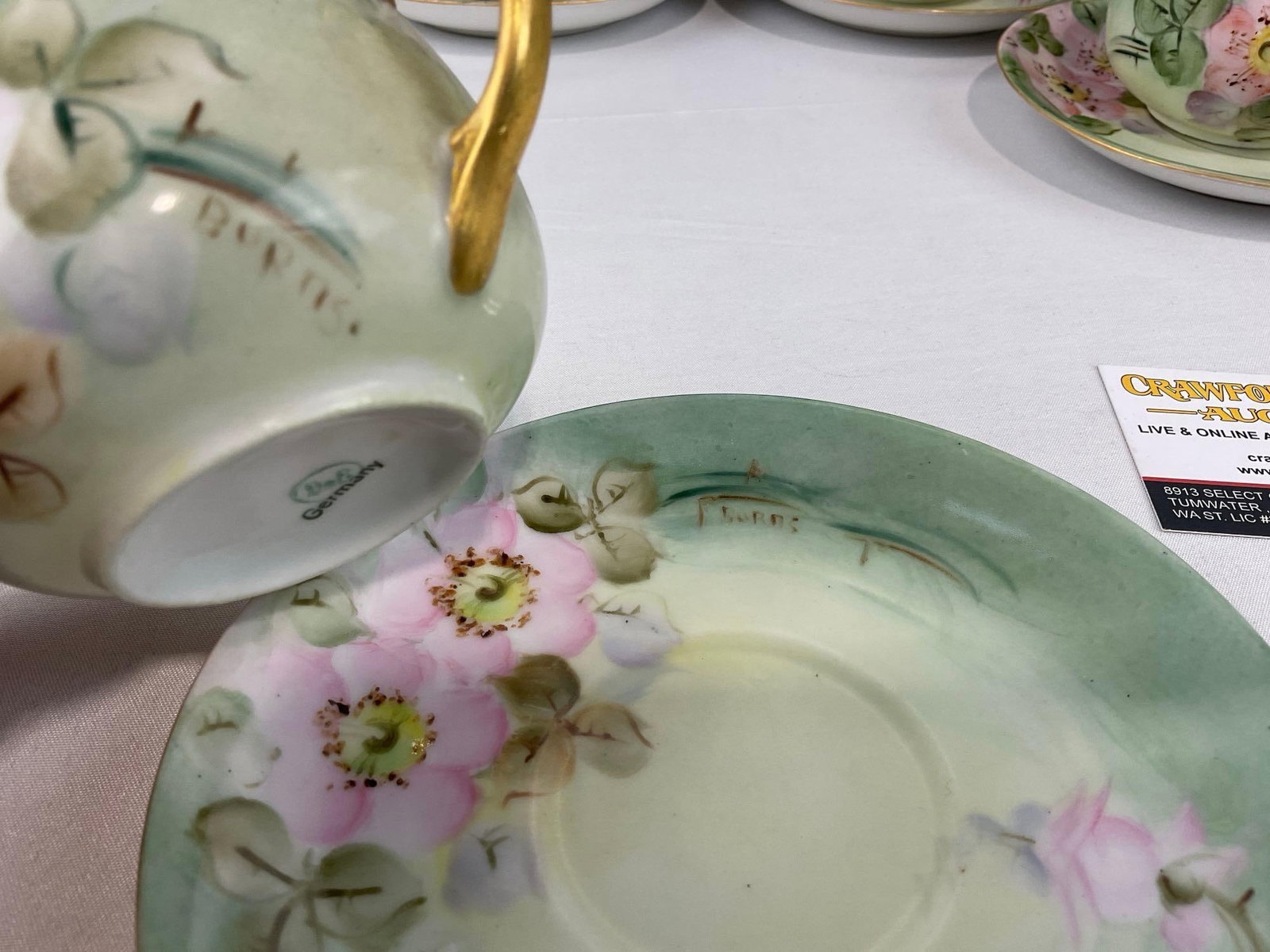 Vintage D&B Germany China, Set of 5 Cups & 5 Saucers, matching patterns - 4