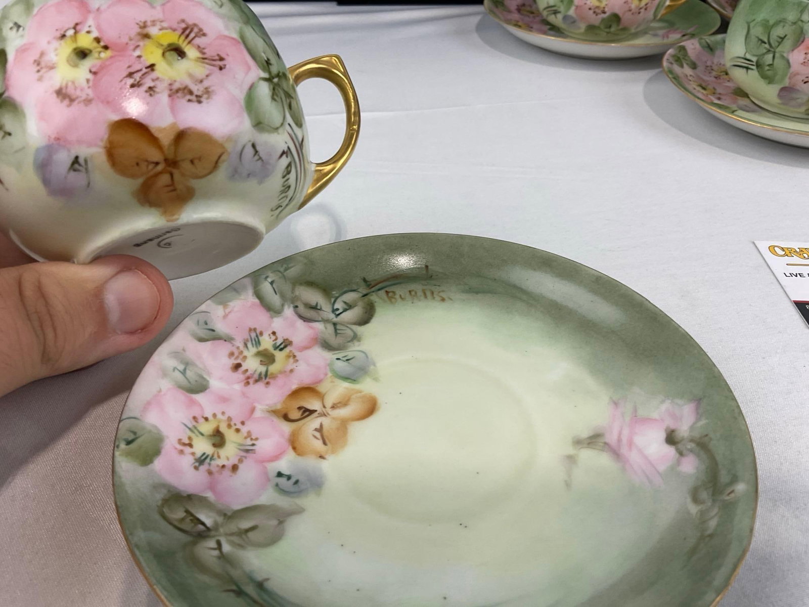 Vintage D&B Germany China, Set of 5 Cups & 5 Saucers, matching patterns - 5