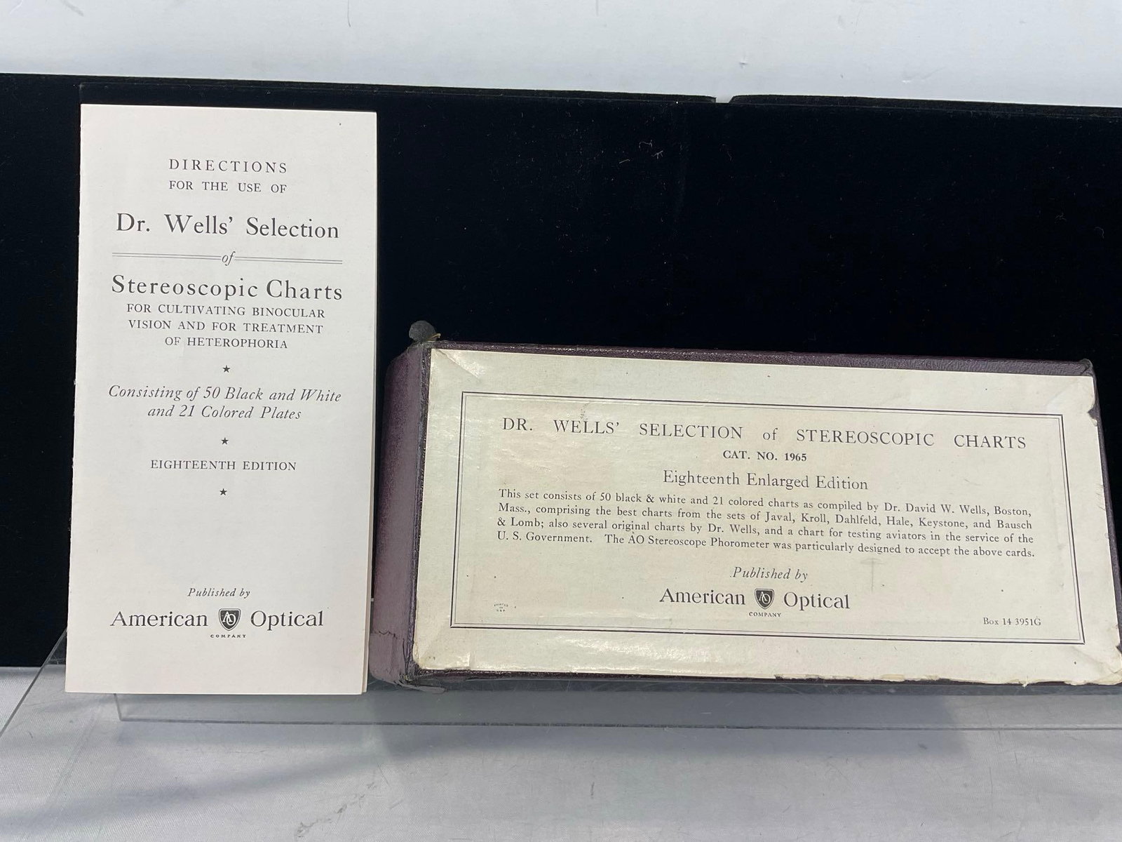 Dr. Wells Selection of Stereoscopic Charts, 71 plates, 21 w/color, American Optical w/box: Appears to be in good shape, box has some wear. The piece measures approx 3h x 8w x 4d inches. See pics. E-6610