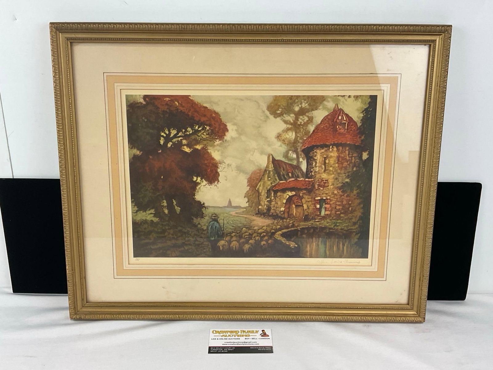 Framed Vintage European Etching Print, Retour du Berger by Louis Haumont, 17x22 inches: Marked in Pencil, #307, & After Louis Haumont. Appears to be in good shape. The piece measures approx 17h x 22w x 3d inches. See pics. E-6610