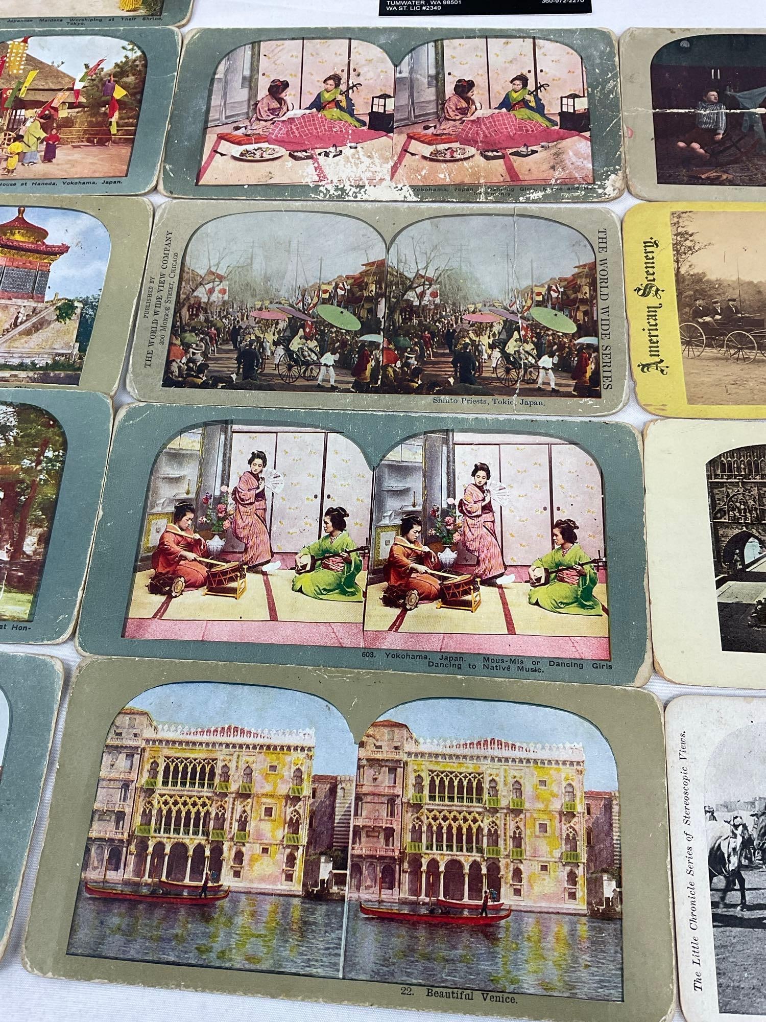 Antique Wooden Stereoscope, w/19 Slides, Japan, Venice, Central Park, Killarney, Ireland & more - 4