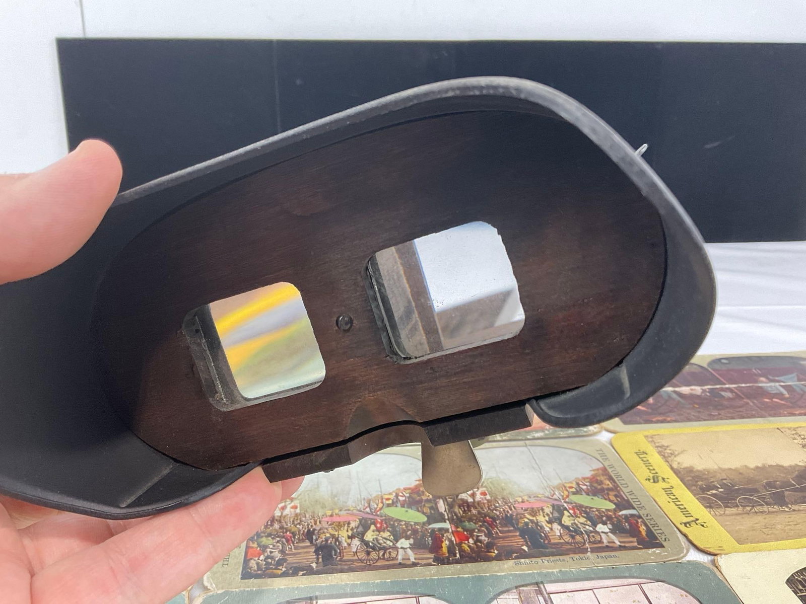 Antique Wooden Stereoscope, w/19 Slides, Japan, Venice, Central Park, Killarney, Ireland & more - 7