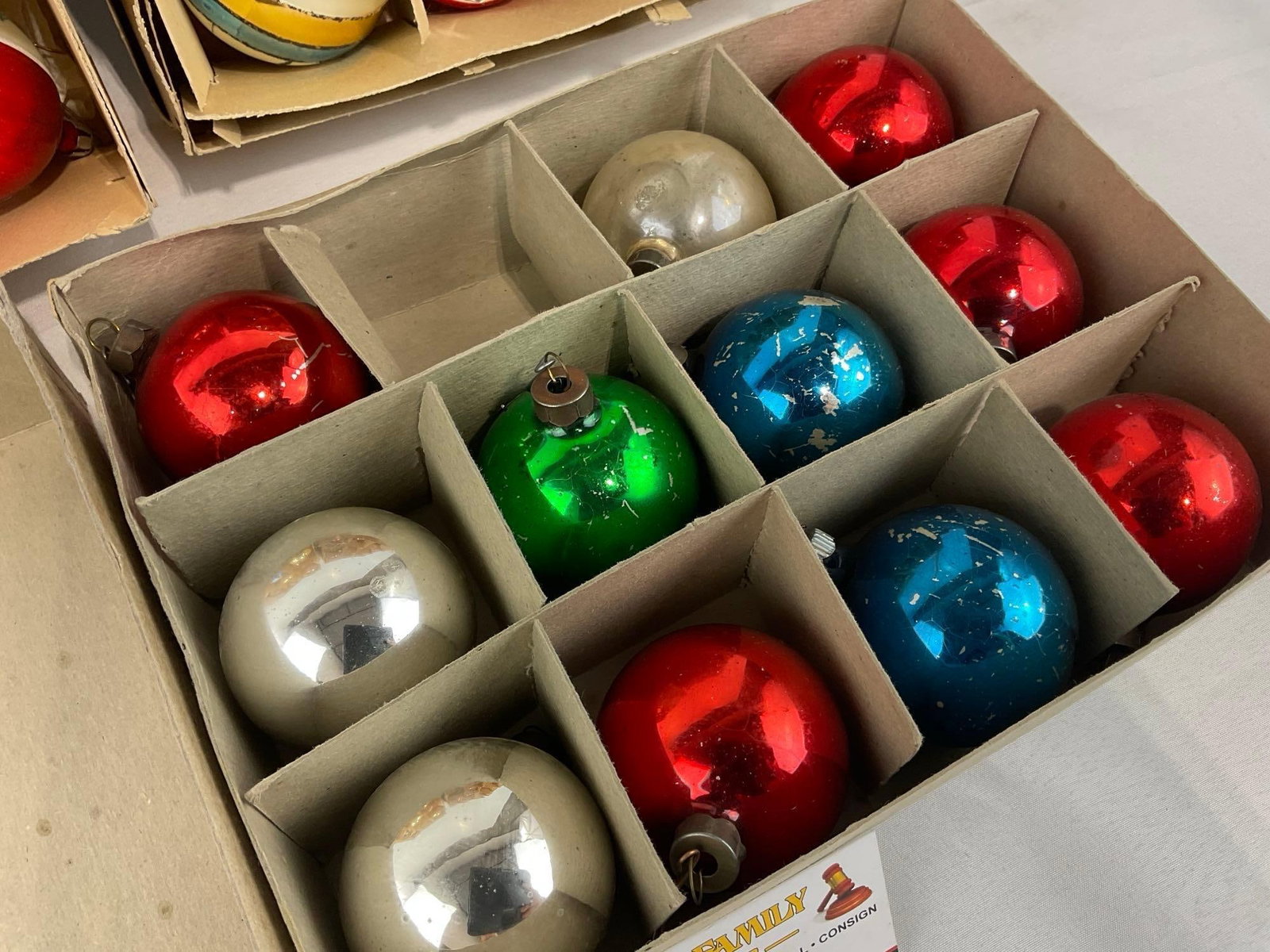 Collection of Antique/Vintage Glass Handblown Christmas Ornaments, Indented Reflectors w/boxes - 2