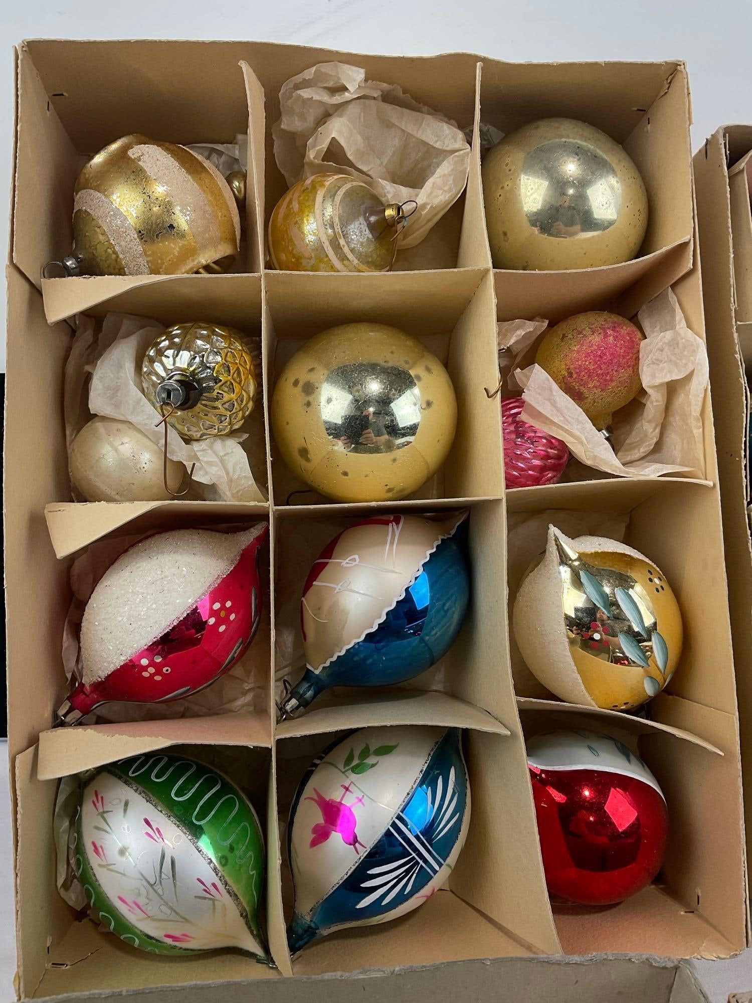 Collection of Antique/Vintage Glass Handblown Christmas Ornaments, Indented Reflectors w/boxes - 3