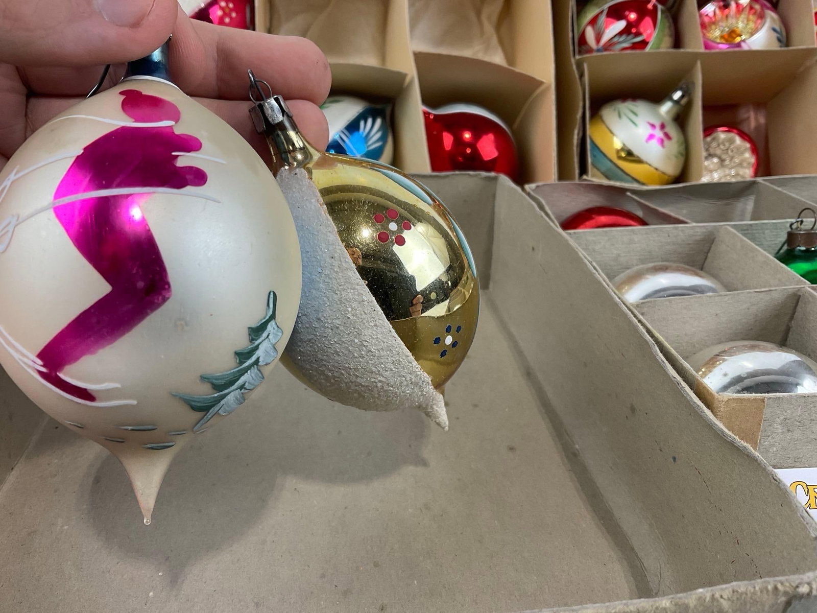 Collection of Antique/Vintage Glass Handblown Christmas Ornaments, Indented Reflectors w/boxes - 5