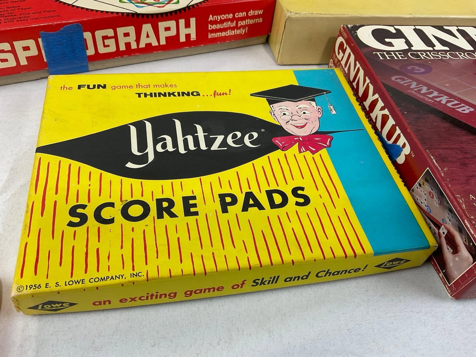 Vintage Boardgames, Kenners Spirograph, Check O Chess, India, Monopoly, Ginnykub, & Yahtzee Score... - 4