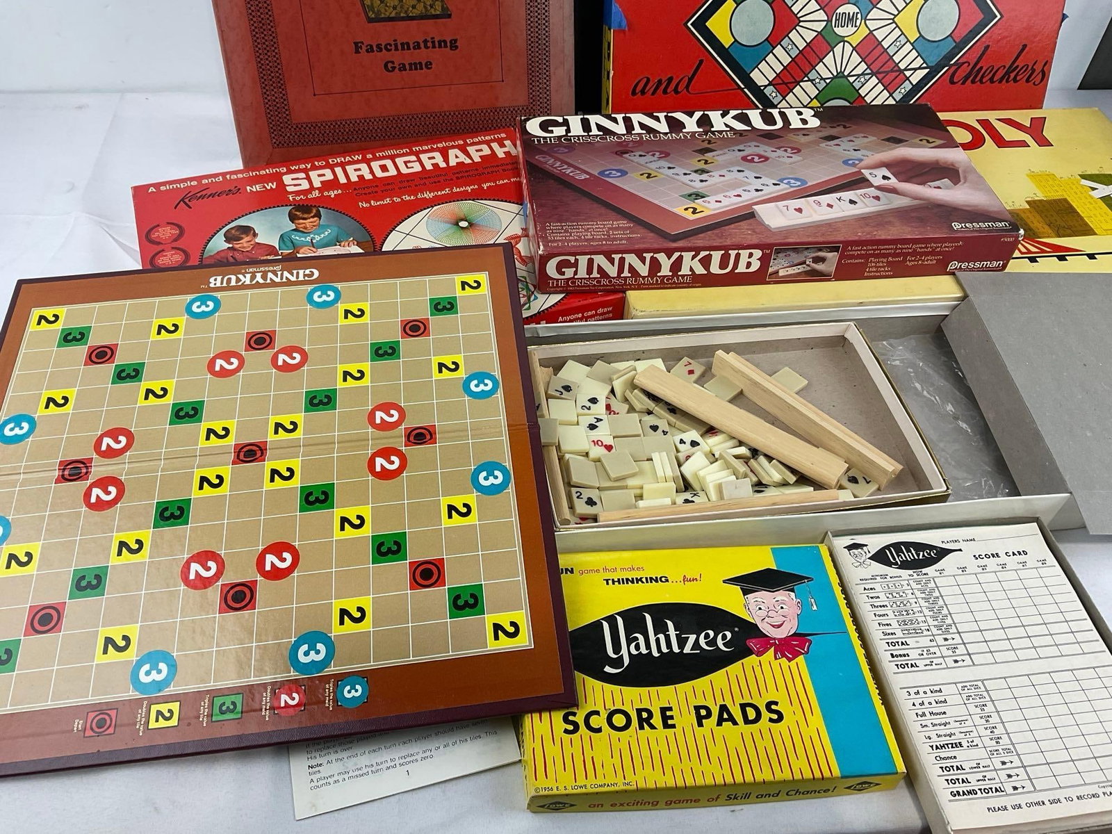 Vintage Boardgames, Kenners Spirograph, Check O Chess, India, Monopoly, Ginnykub, & Yahtzee Score... - 6