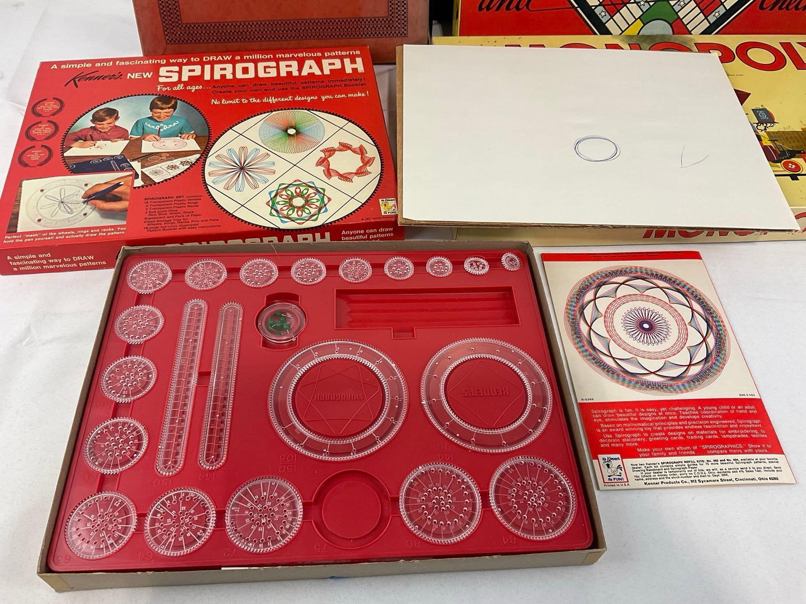 Vintage Boardgames, Kenners Spirograph, Check O Chess, India, Monopoly, Ginnykub, & Yahtzee Score... - 7