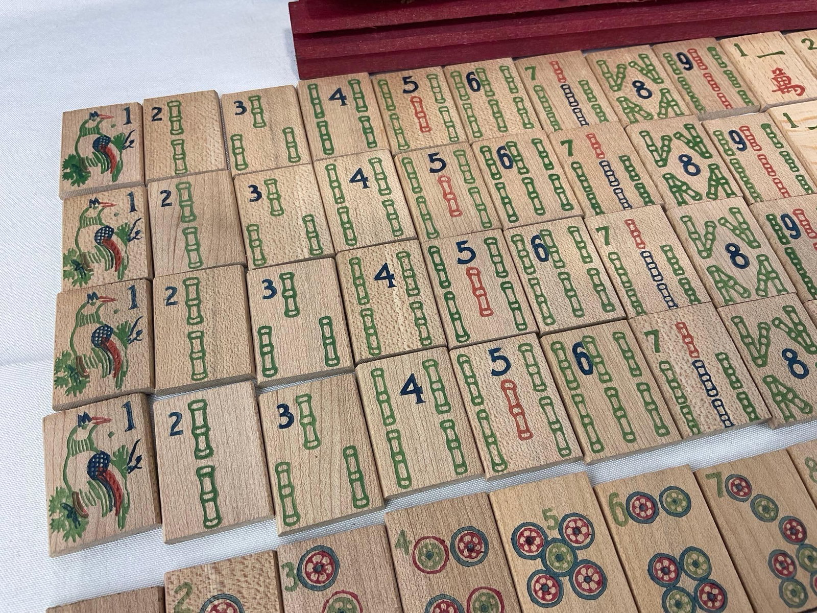 Mahjong Set, Bamboo Tiles, looks to be complete, w/trays & more, 148 tiles - 4