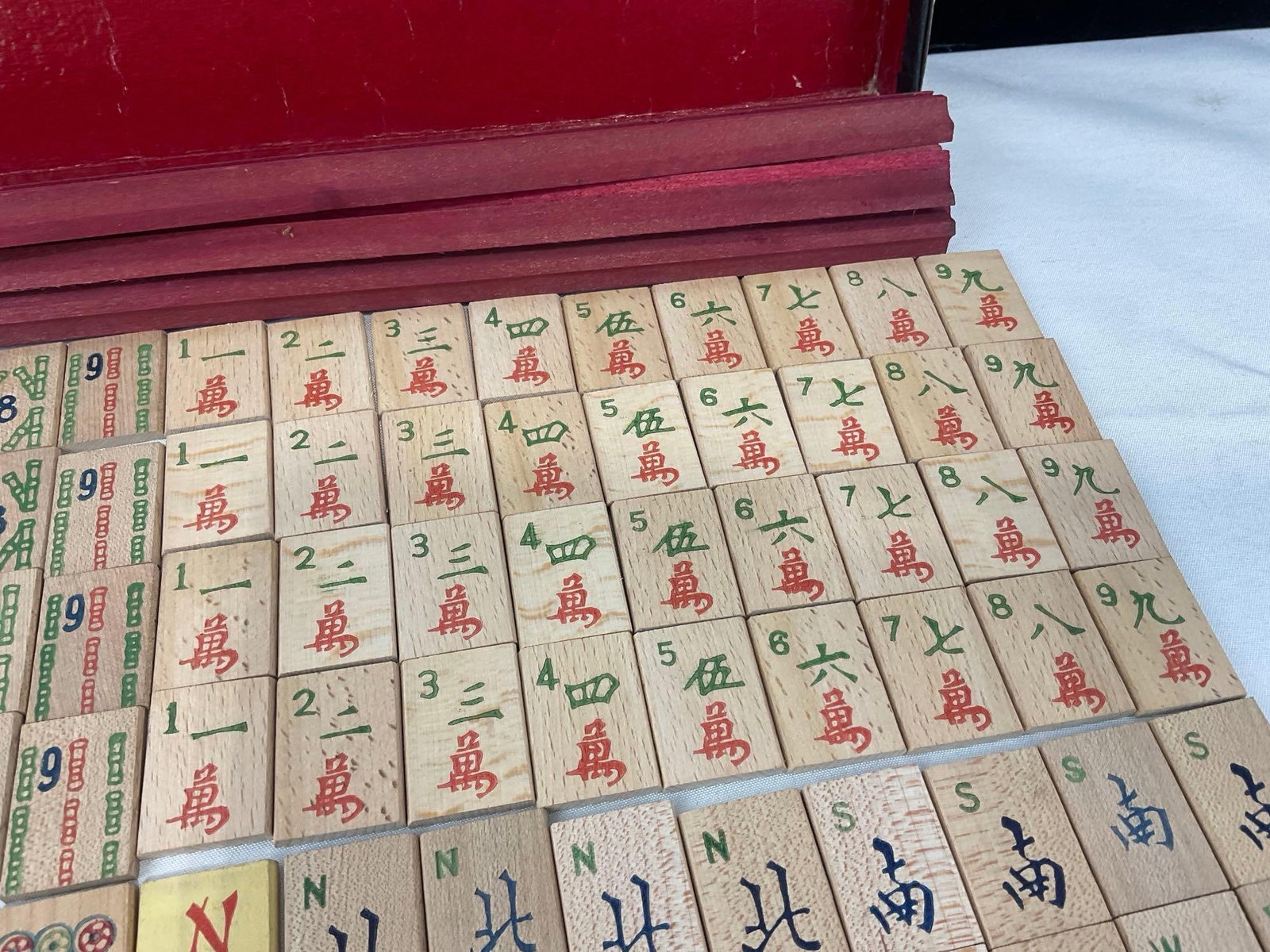 Mahjong Set, Bamboo Tiles, looks to be complete, w/trays & more, 148 tiles - 6