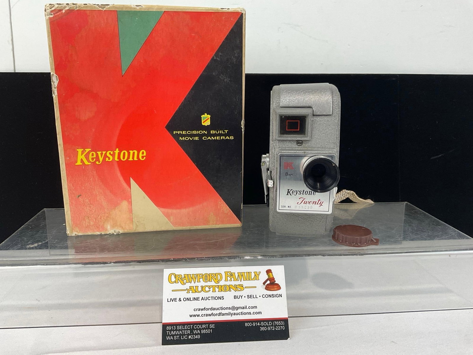 Vintage Keystone Twenty 8mm Film Camera w/original box, 5x8x7 inches: Some wear on the box. Camera seems to function. See pics for condition. Measures approx 5h x 8w x 7d inches. E-6610