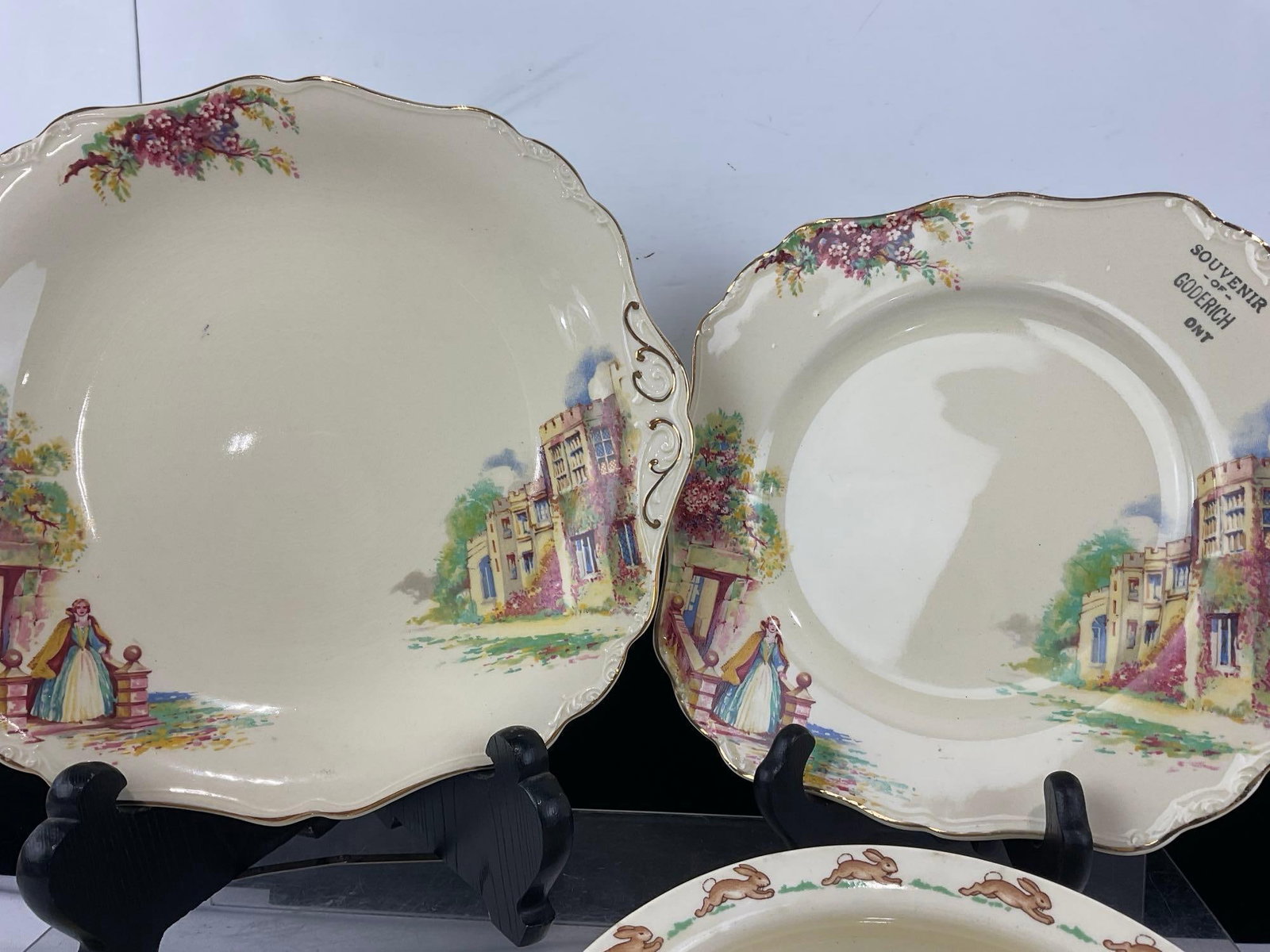 2x Sunshine pattern J&G Meakin Plates, Round & Square + Royal Doulton Bunnykins Bowl & Small Cup - 2