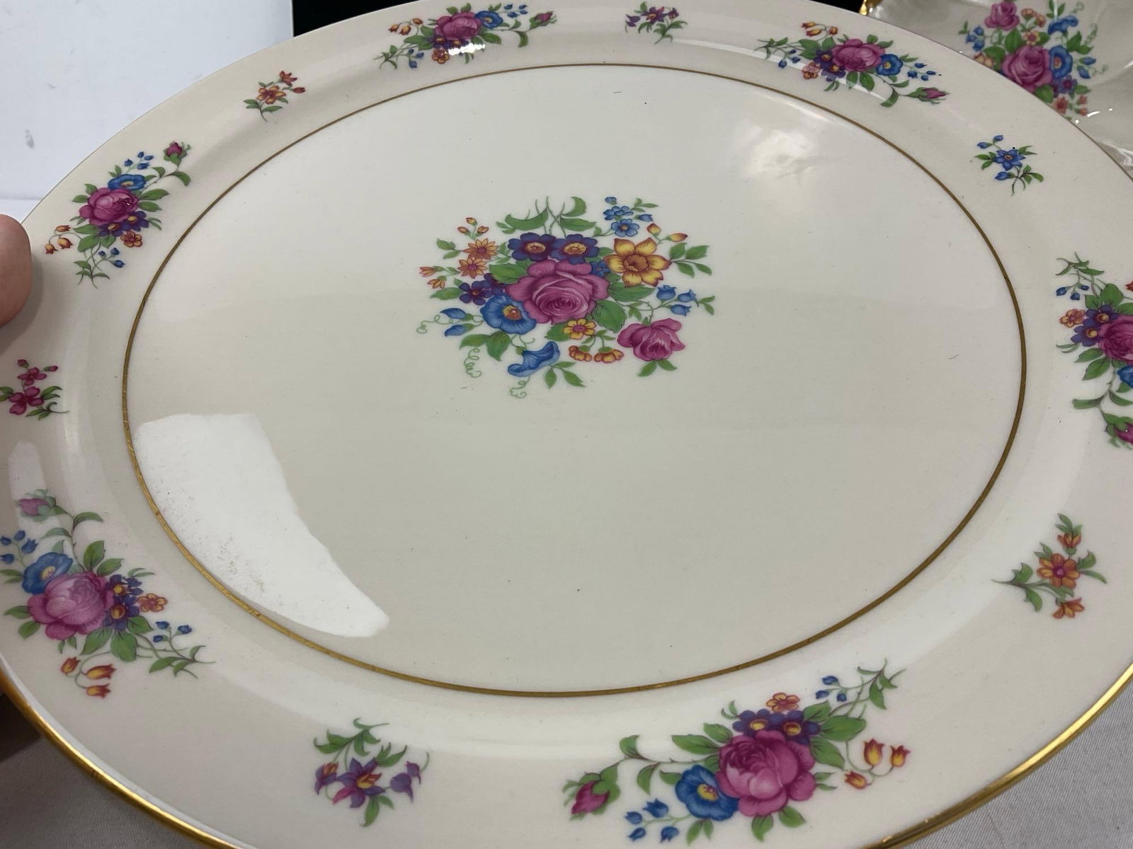 5 Lenox Rose pattern pieces, Large Round Platter, Veg Bowl, Gravy Boat, Scalloped Dish & Candy Dish - 2
