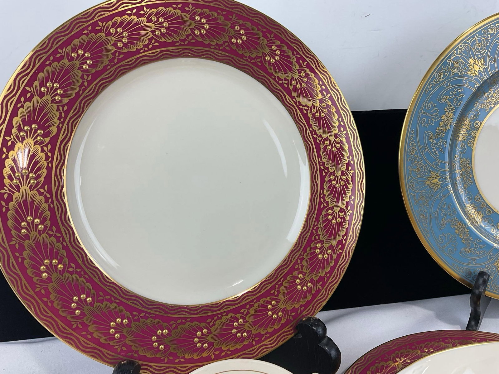 Lenox China, Variety of Patterns, 2 Red & 1 Blue w/Gilt designs, 4 Shalimar, 4 Peachtree Plates, ... - 3