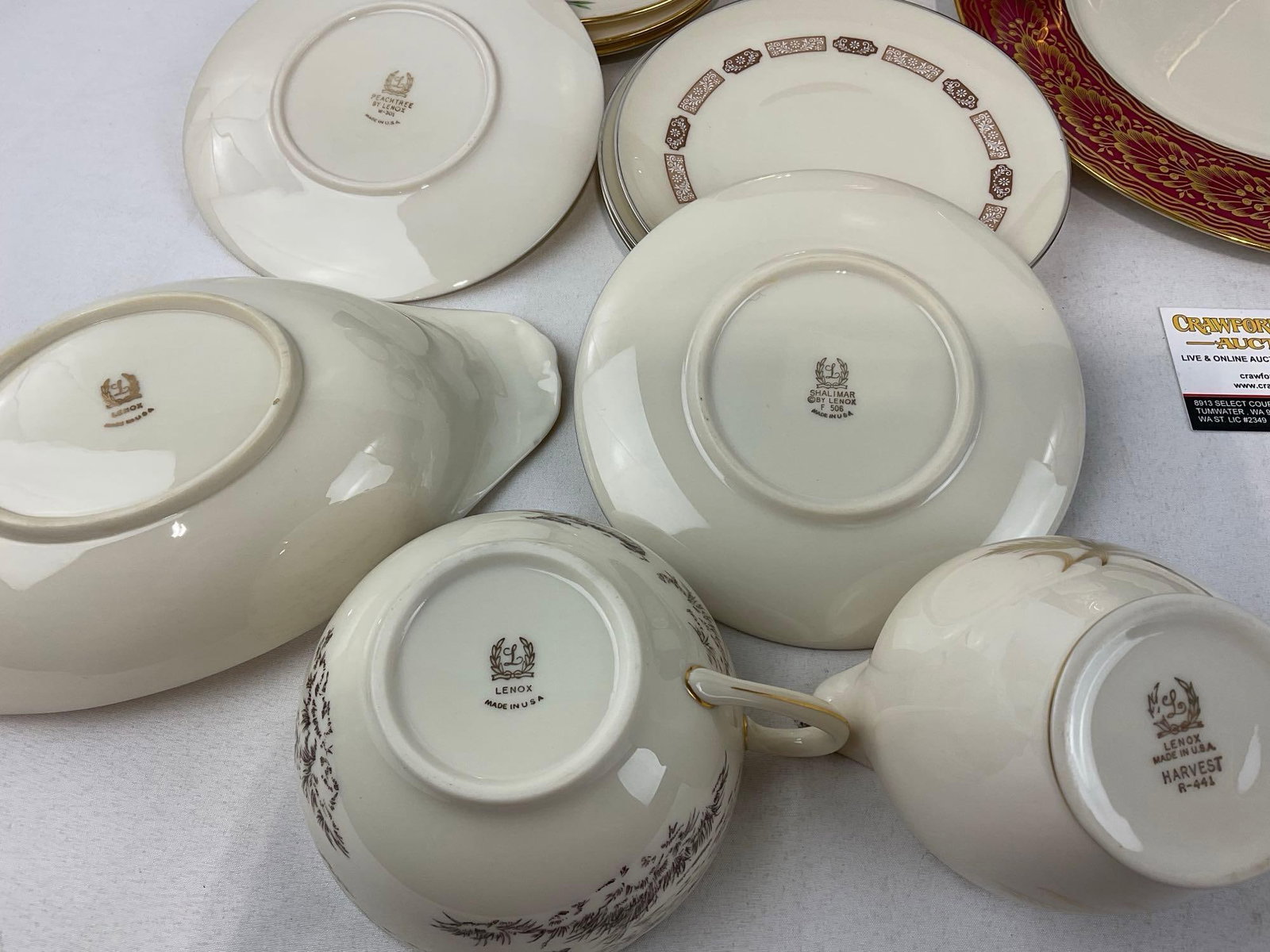Lenox China, Variety of Patterns, 2 Red & 1 Blue w/Gilt designs, 4 Shalimar, 4 Peachtree Plates, ... - 6