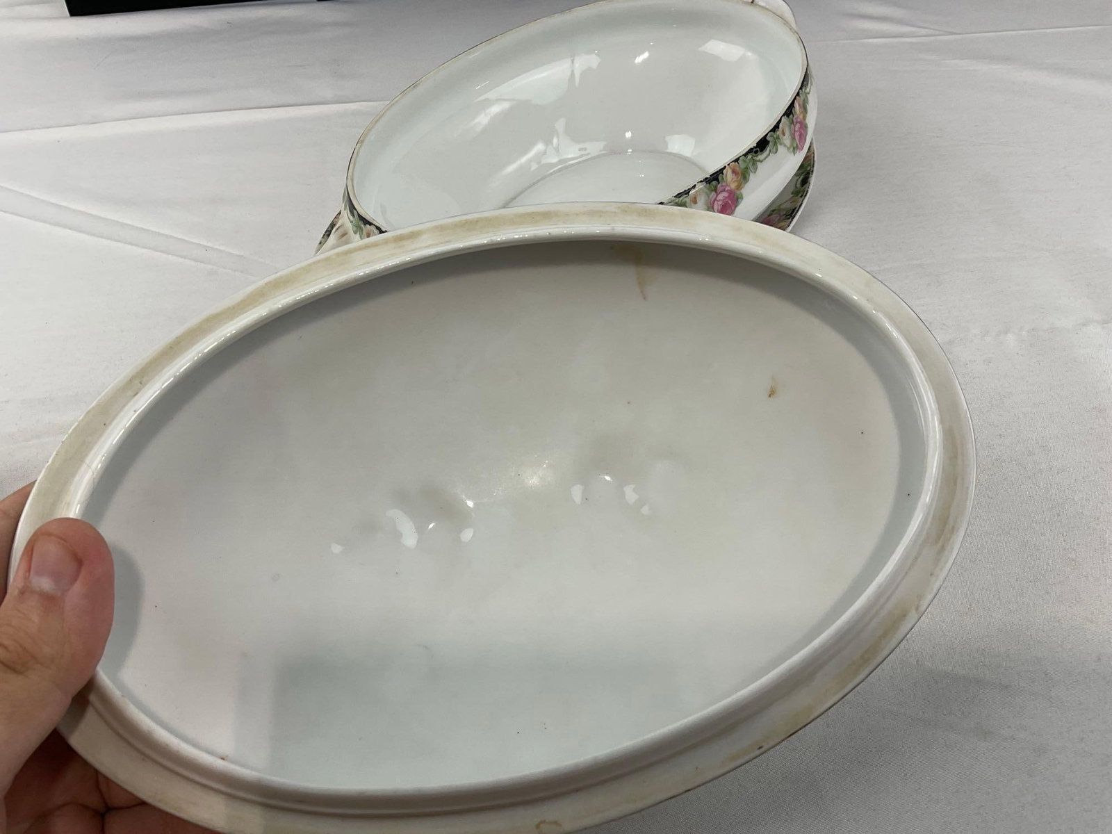 Antique Schwarzburg German china, Black & Floral Rim design, 14 pieces - 5