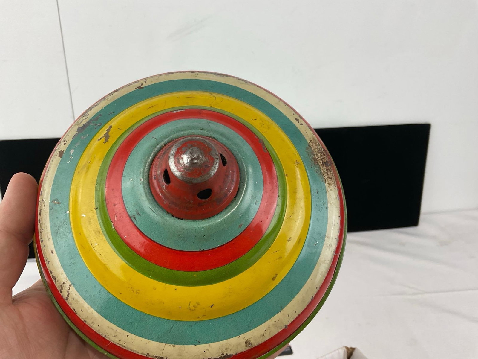 Vintage Toys, Tin Noisemaker, Bell, 1939 Gullivers Travels Spinning Top Toy, Flip M Up Mini Pinball - 5