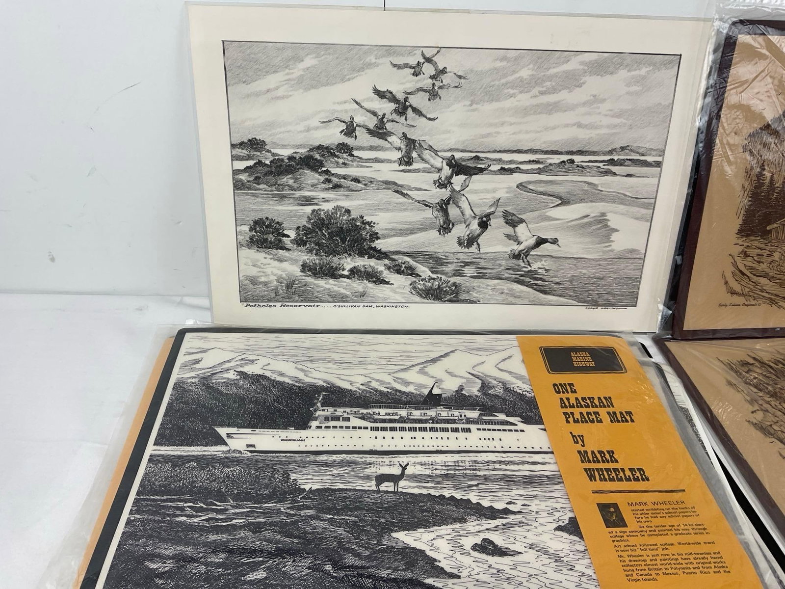 Mark Wheeler Alaskan Art Lithos, Place Mats, Variety of Boats, Native American pieces, & 4 packs ... - 2