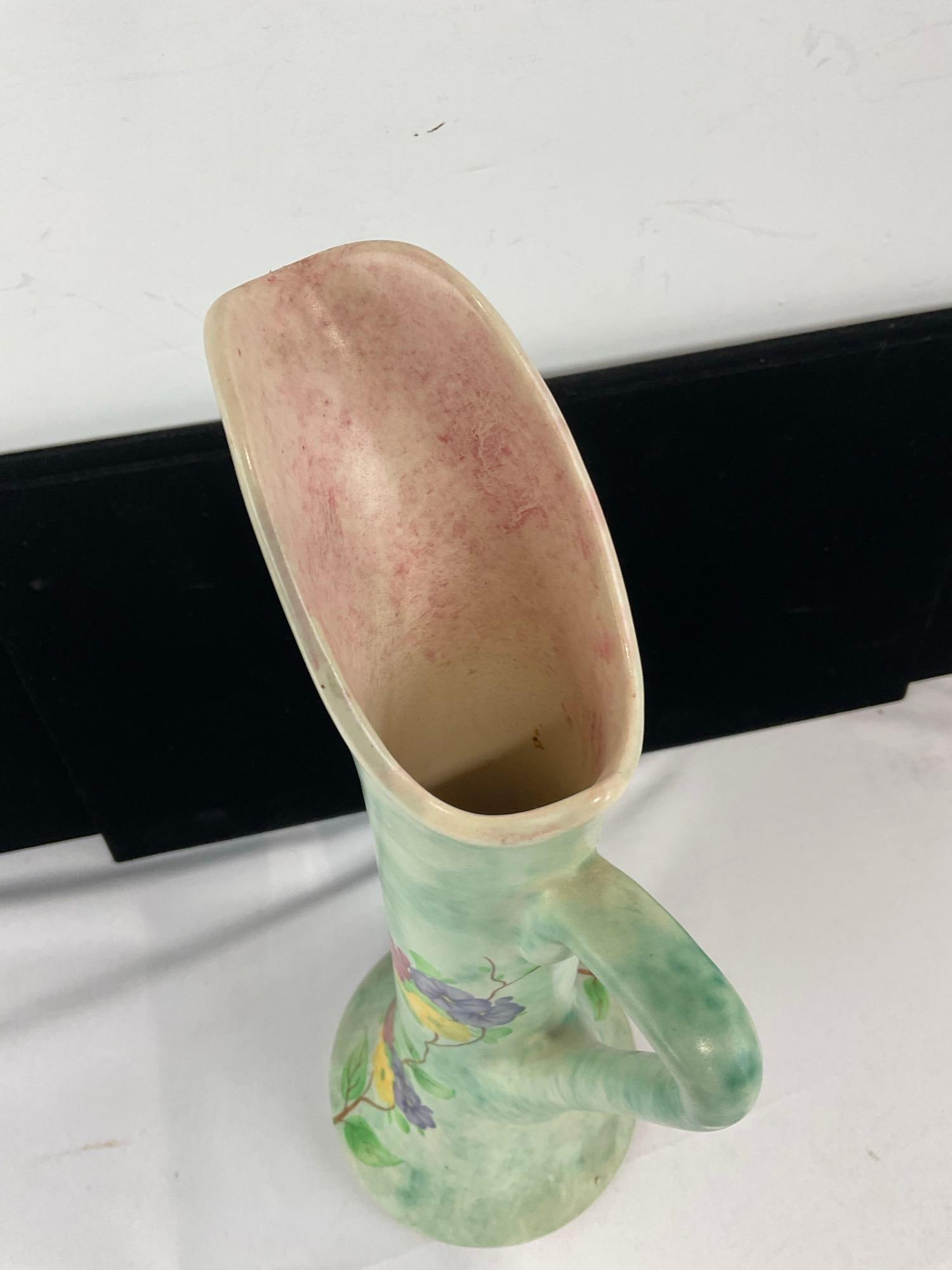 Vintage Ceramic Radford England Pitcher Vase, Pale Green w/Flower Details, 13 inches tall - 3