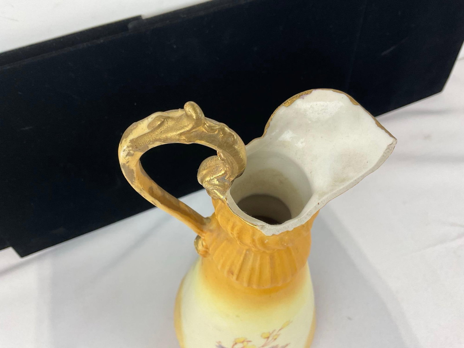 Antique Robert Hanke Austrian Ewer Pitcher Vase, Handpainted Floral Design, Yellow w/Gilt Highlig... - 3