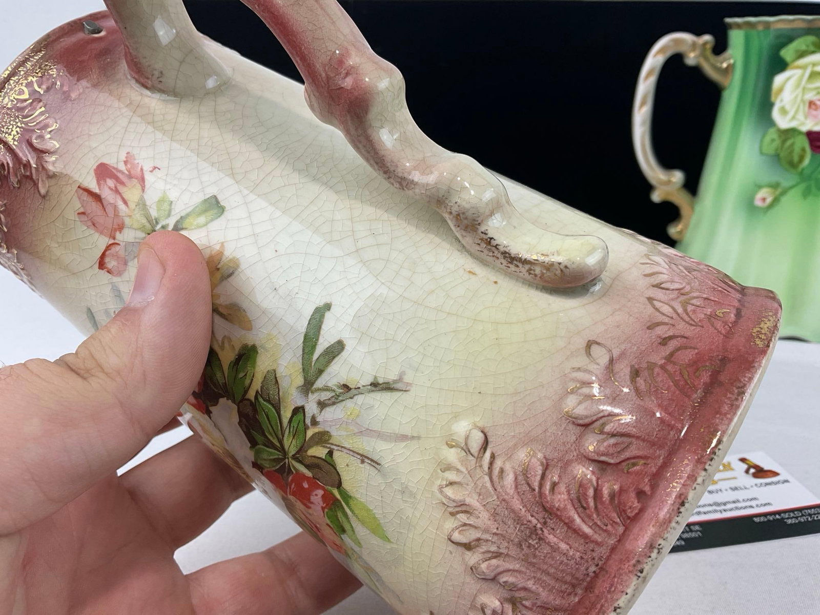 Pair of Vintage Pitchers, C Bros Staffordshire & Royal Munich, Handpainted Floral designs - 5