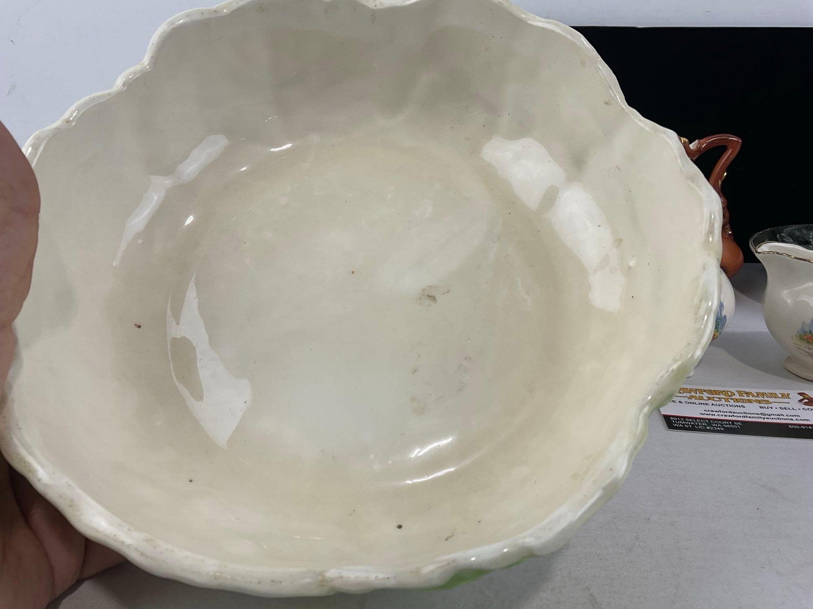 Cabbage shaped Bowl, Hanley Eng. Creamer & Sugar, Warranted Staffordshire Adams Large Cup & Saucer - 2