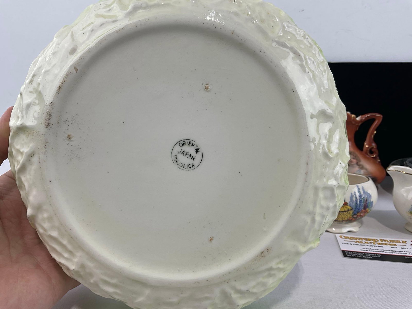 Cabbage shaped Bowl, Hanley Eng. Creamer & Sugar, Warranted Staffordshire Adams Large Cup & Saucer - 3