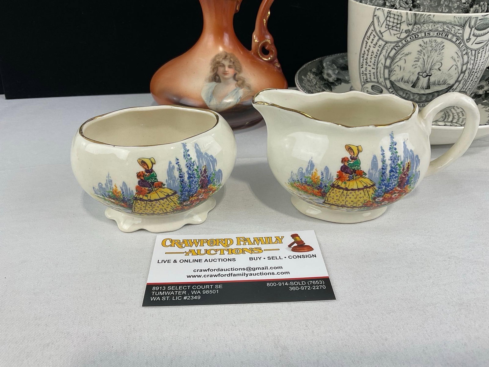 Cabbage shaped Bowl, Hanley Eng. Creamer & Sugar, Warranted Staffordshire Adams Large Cup & Saucer - 4