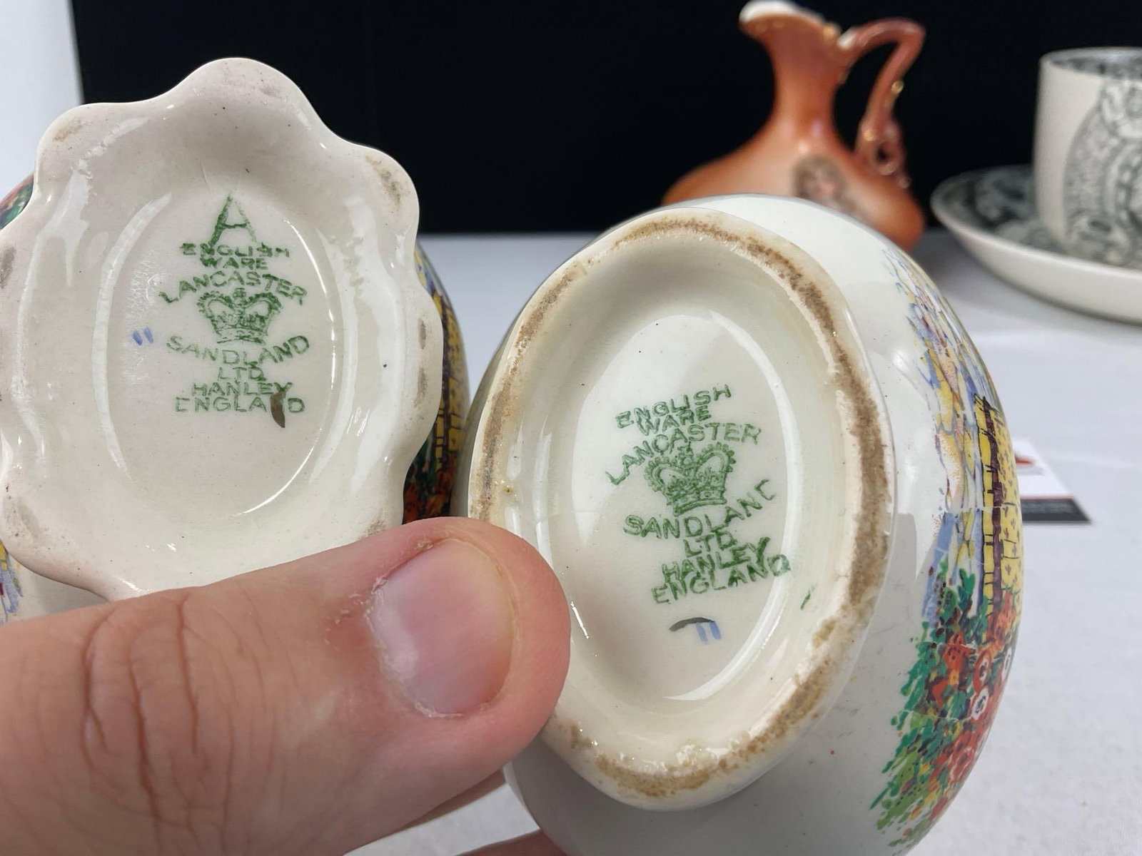 Cabbage shaped Bowl, Hanley Eng. Creamer & Sugar, Warranted Staffordshire Adams Large Cup & Saucer - 5