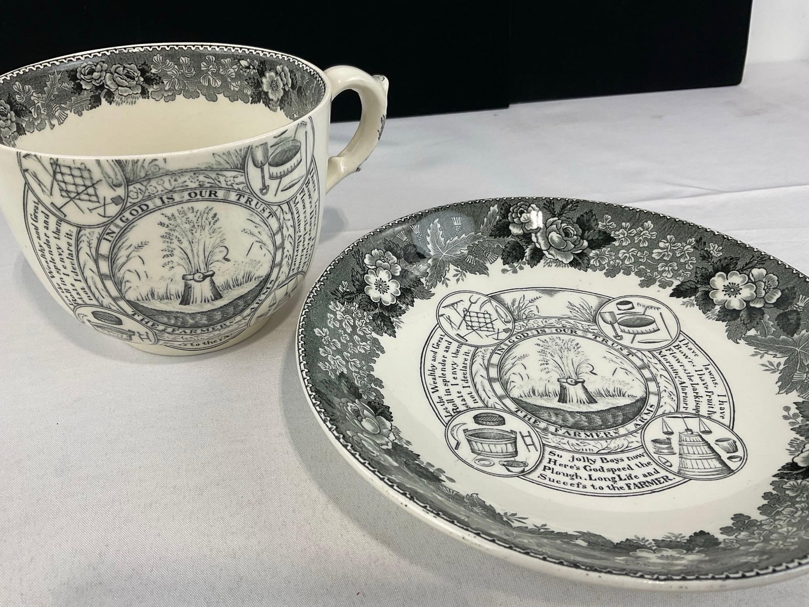 Cabbage shaped Bowl, Hanley Eng. Creamer & Sugar, Warranted Staffordshire Adams Large Cup & Saucer - 8