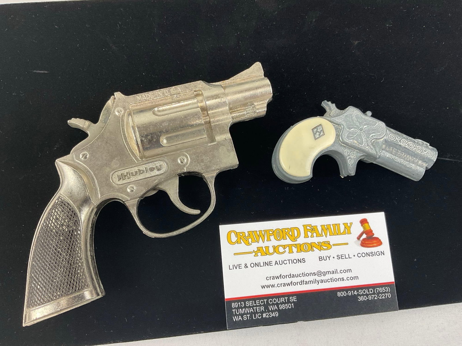 Pair of Vintage Cap Toys, Hubley Trooper .38 Special & Derringer style, tape style pieces - 2