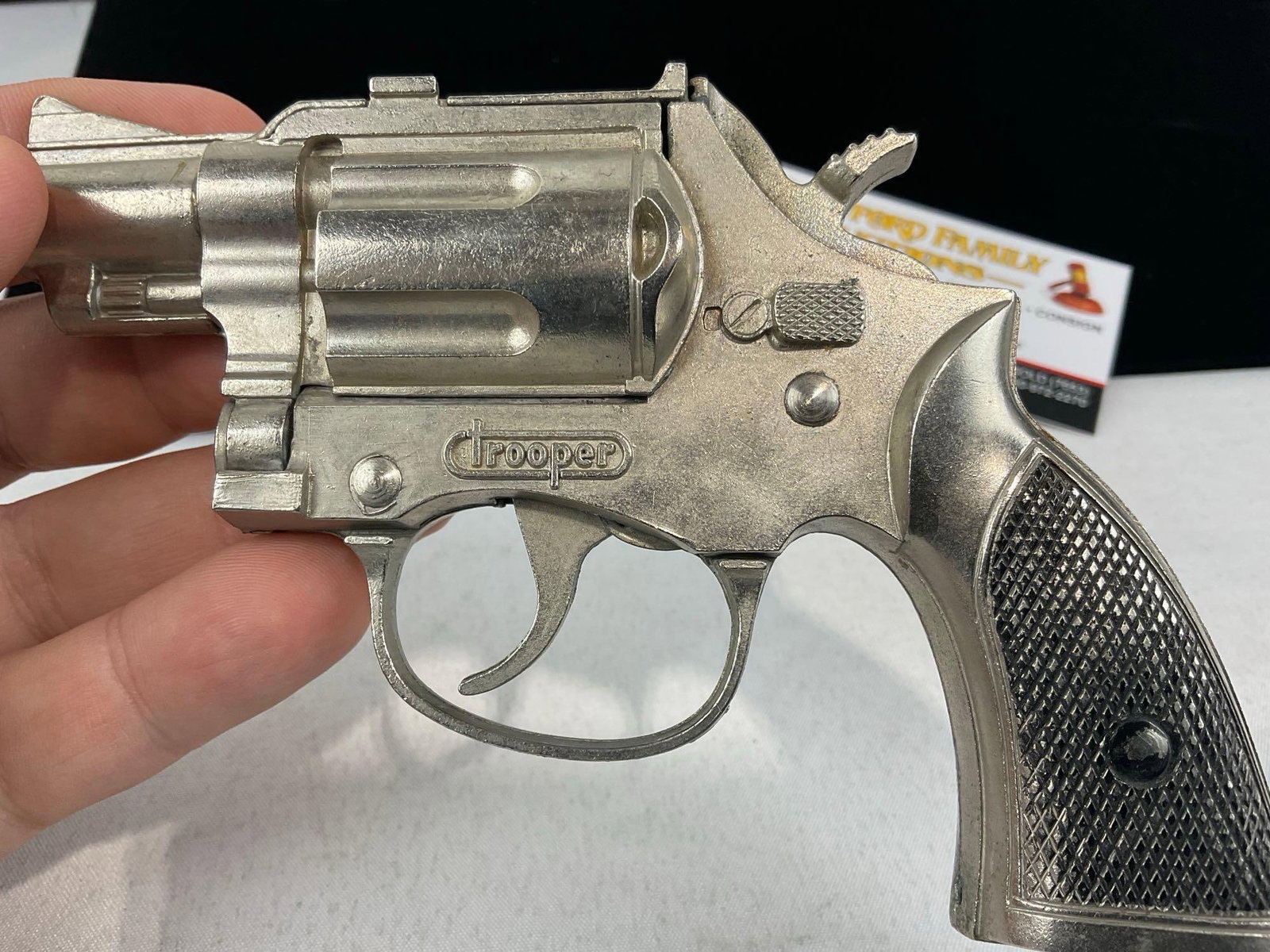 Pair of Vintage Cap Toys, Hubley Trooper .38 Special & Derringer style, tape style pieces - 5