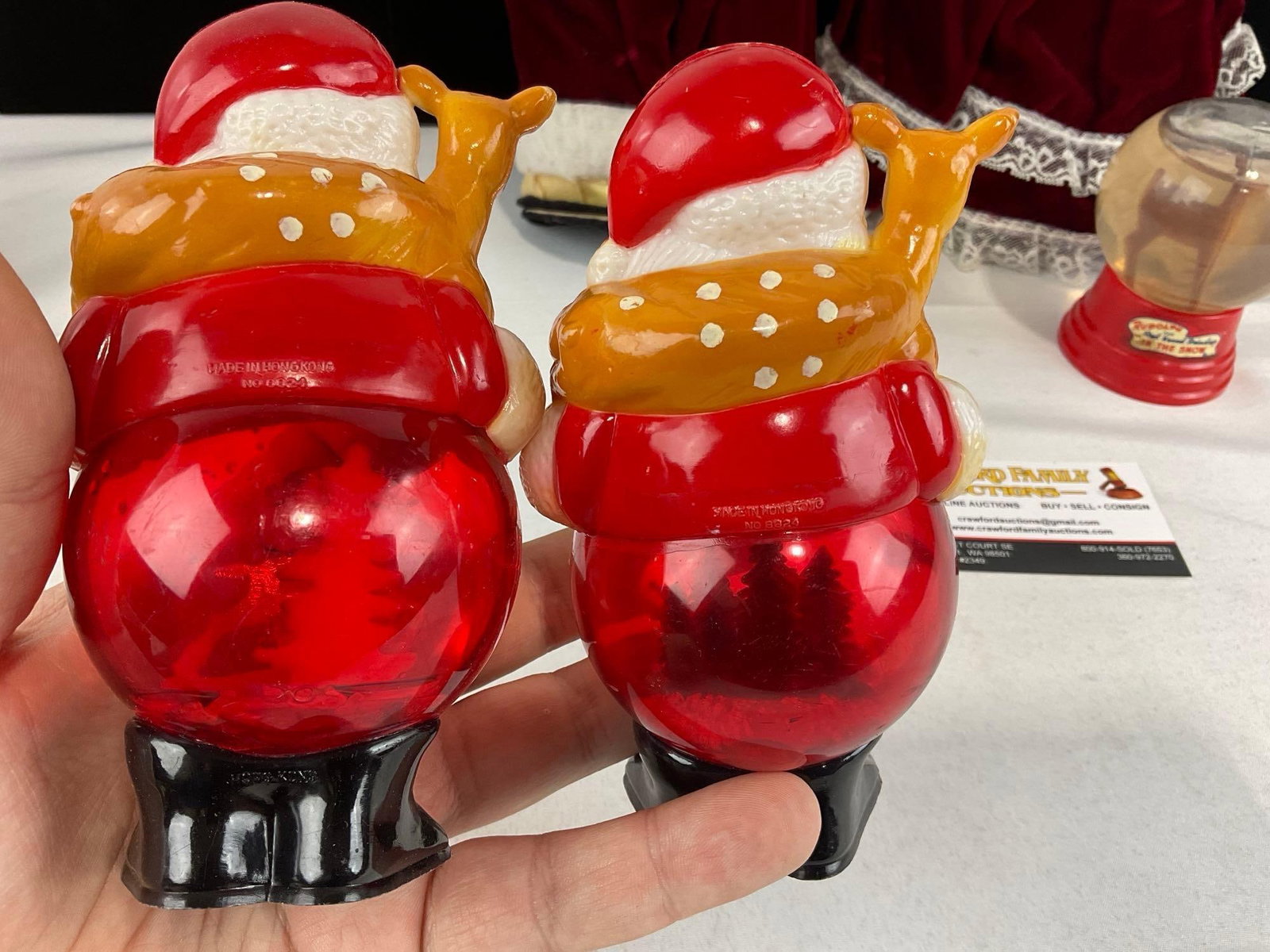 Handmade Santa & Mrs. Claus Figures, Red Velvet, 2x Santa Snowglobes & Rudolph Snowglobe Driss Co. - 5