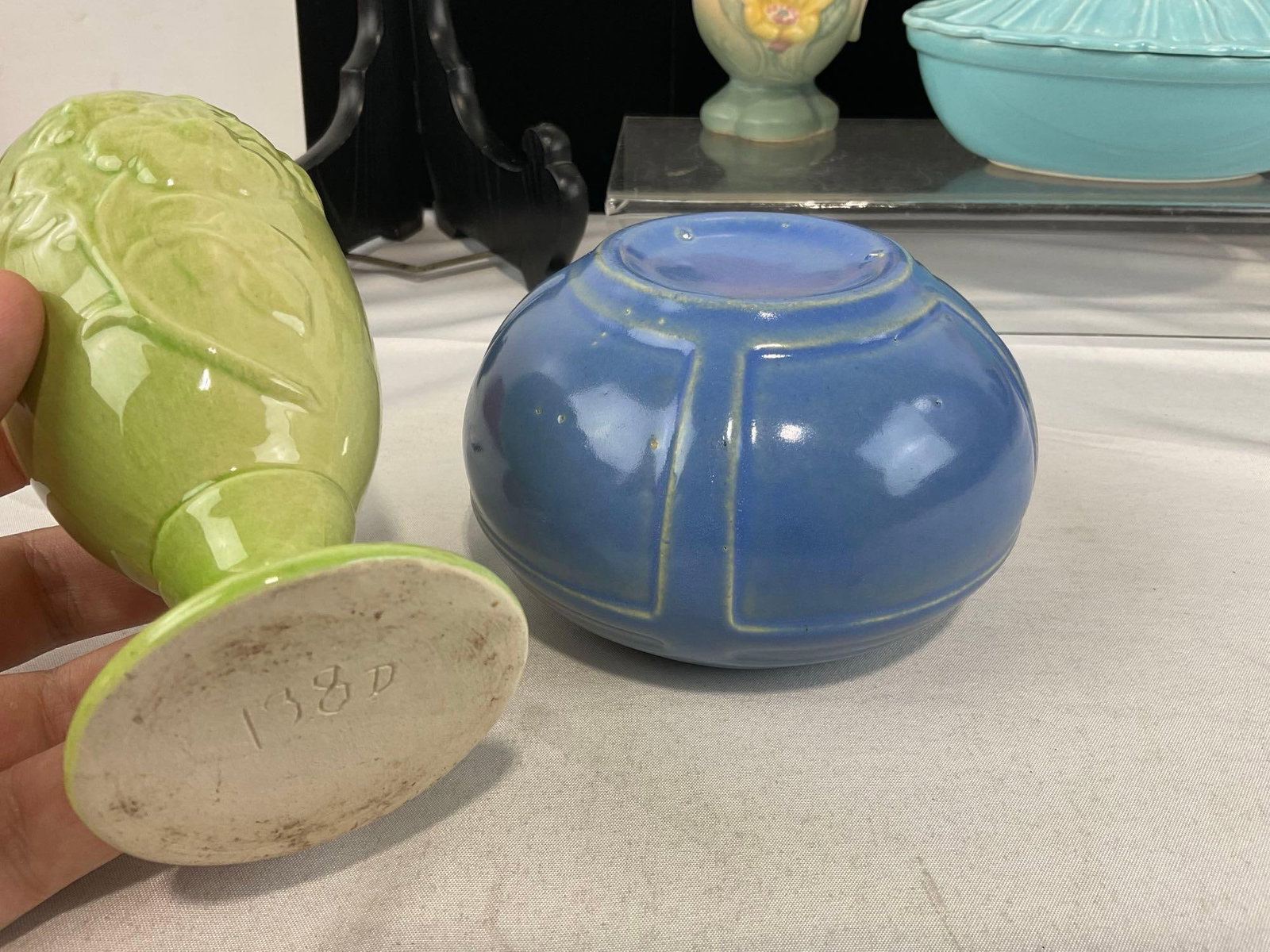 California Pottery Covered Dish, & 2x Hull, Vase & Small Pitcher, 2x Fiestaware Plates, & Vase - 4
