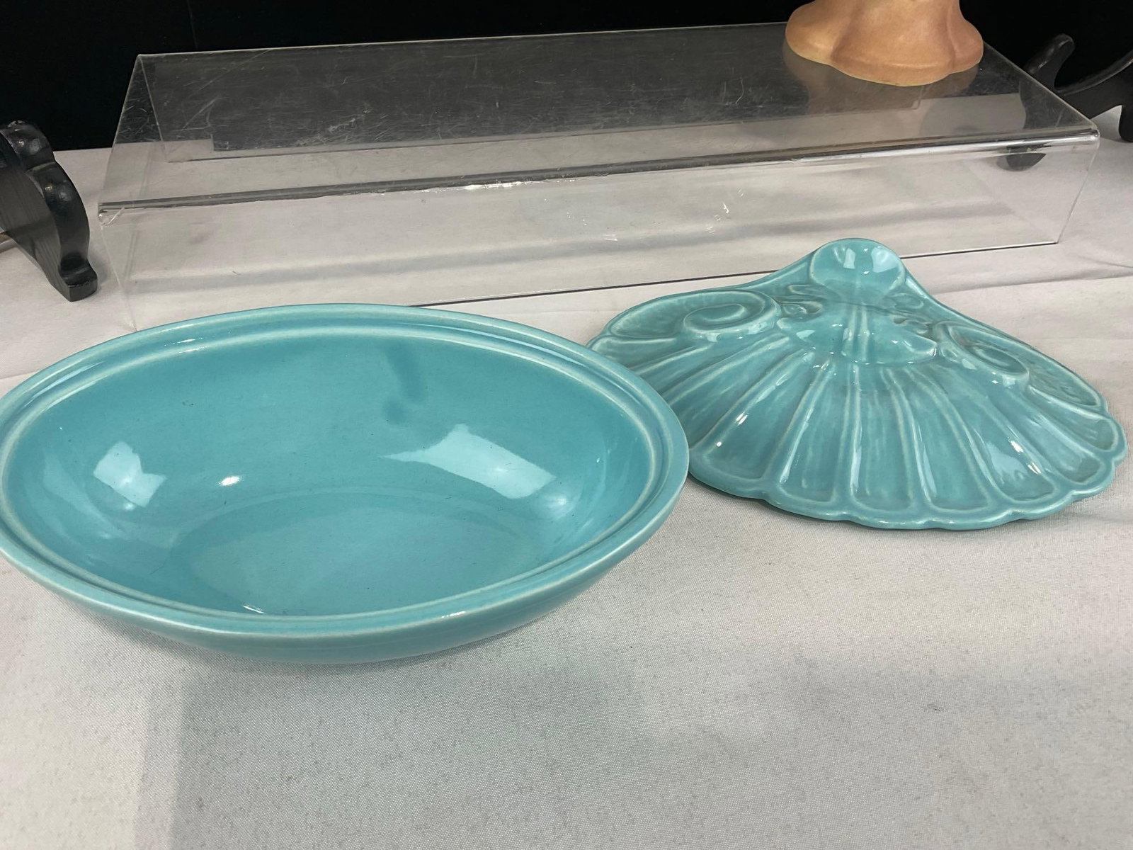 California Pottery Covered Dish, & 2x Hull, Vase & Small Pitcher, 2x Fiestaware Plates, & Vase - 7